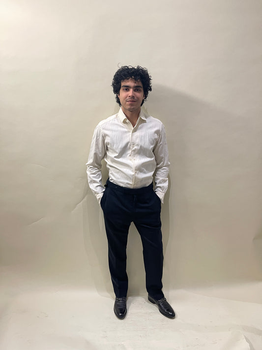 Zegna Cream Cotton & Linen Casual LS Button Up Shirt Medium - M