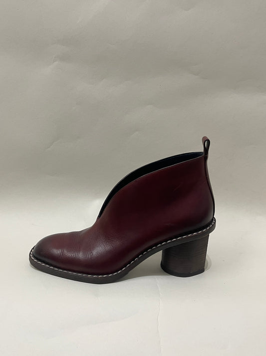 Celine Burgundy Leather V Neck Boots 5.5 M / 7 W