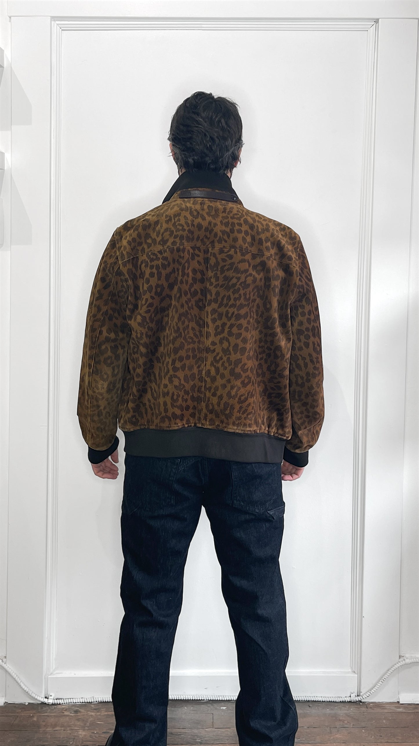 Tom Ford Brown Suede Leopard Print Bomber Jacket 46