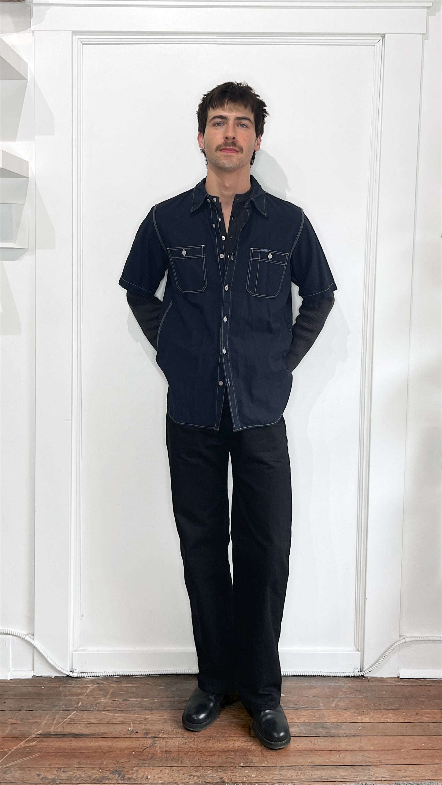 Iron Heart Navy Blue Cotton SS Work Shirt Extra Large