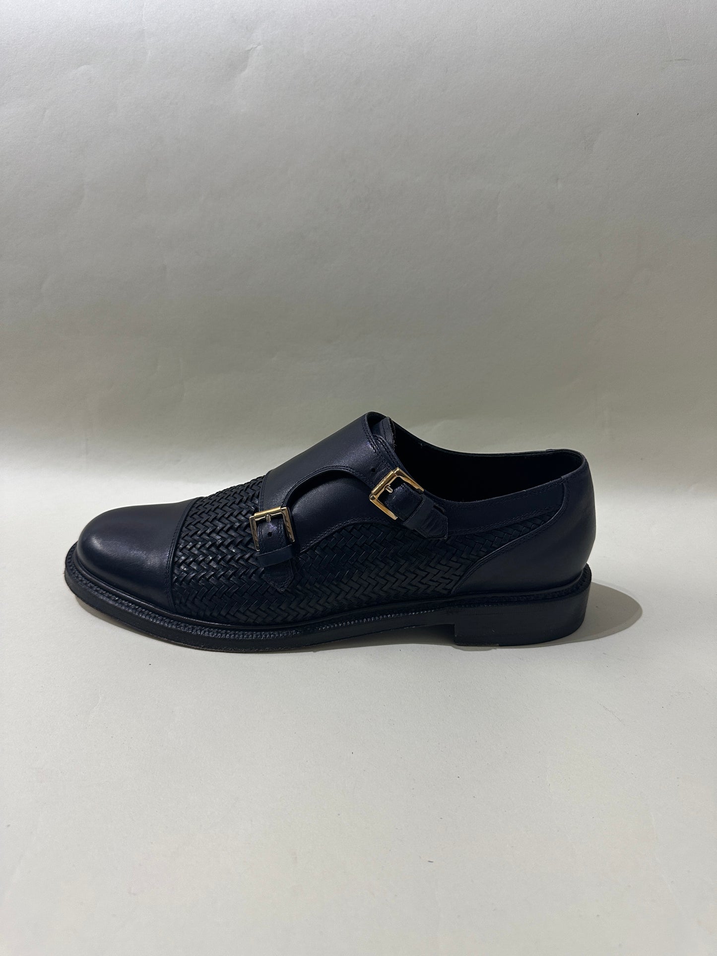 Brioni Navy Blue Leather Woven Monk Strap Dress Shoes 10 M / 11.5 W