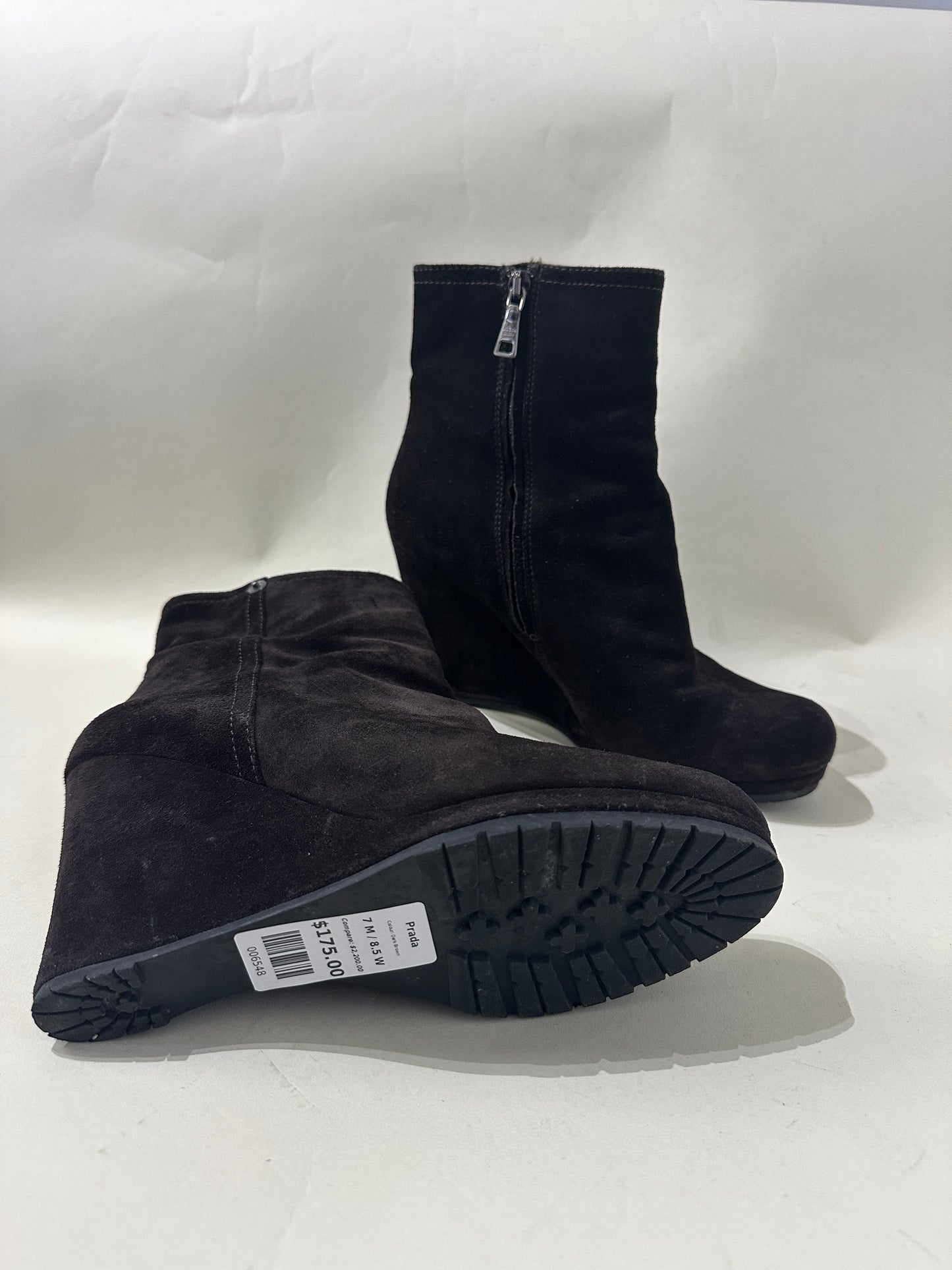 Prada Dark Brown Suede Wedge Booties 7 M / 8.5 W