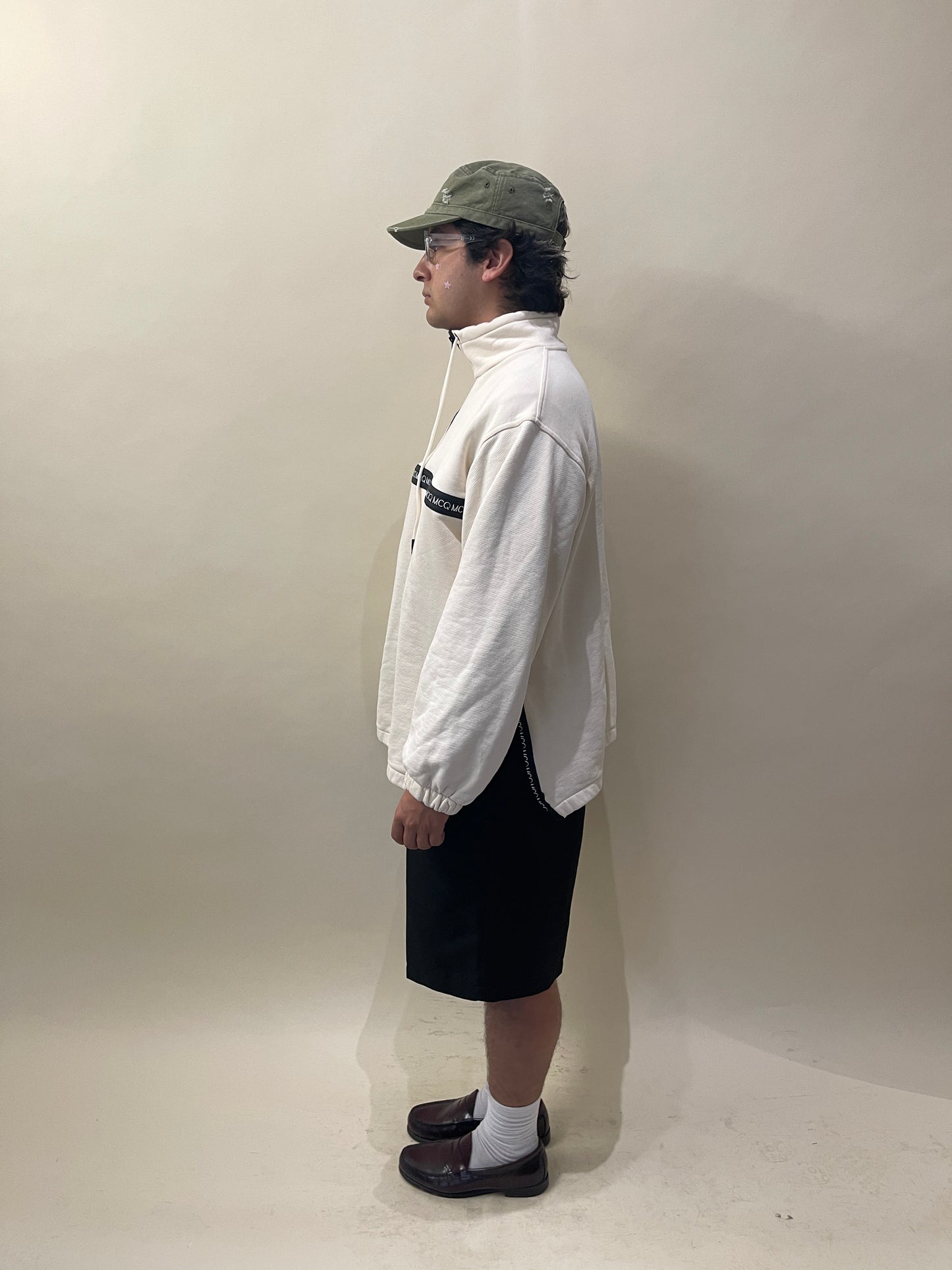 McQ Alexander McQueen Off White Taped Seam Funnel Neck 1/4 Zip Sweater Medium - M