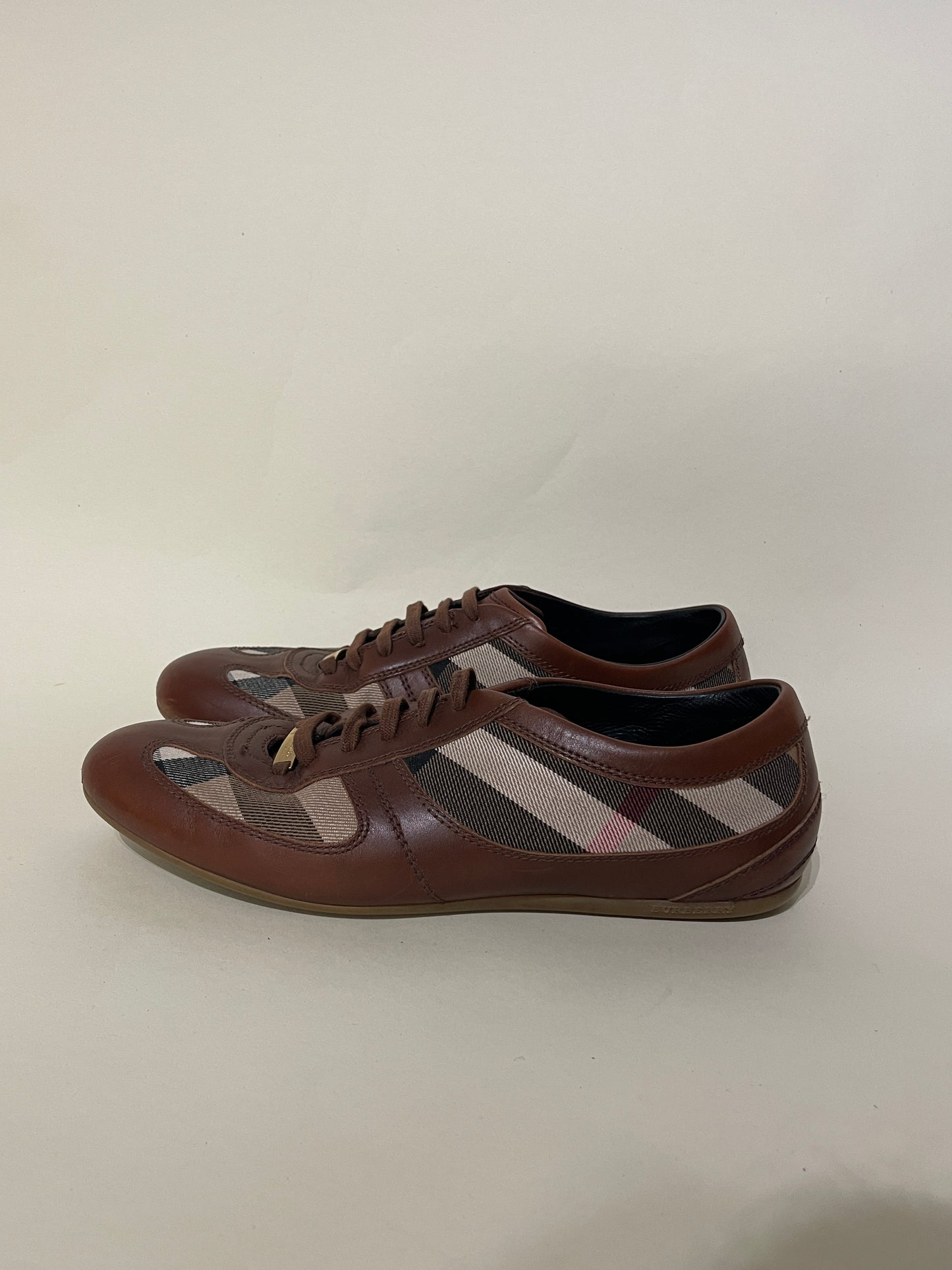 Burberry Light Brown & Nova Check Canvas Sneakers 7 M / 8.5 W