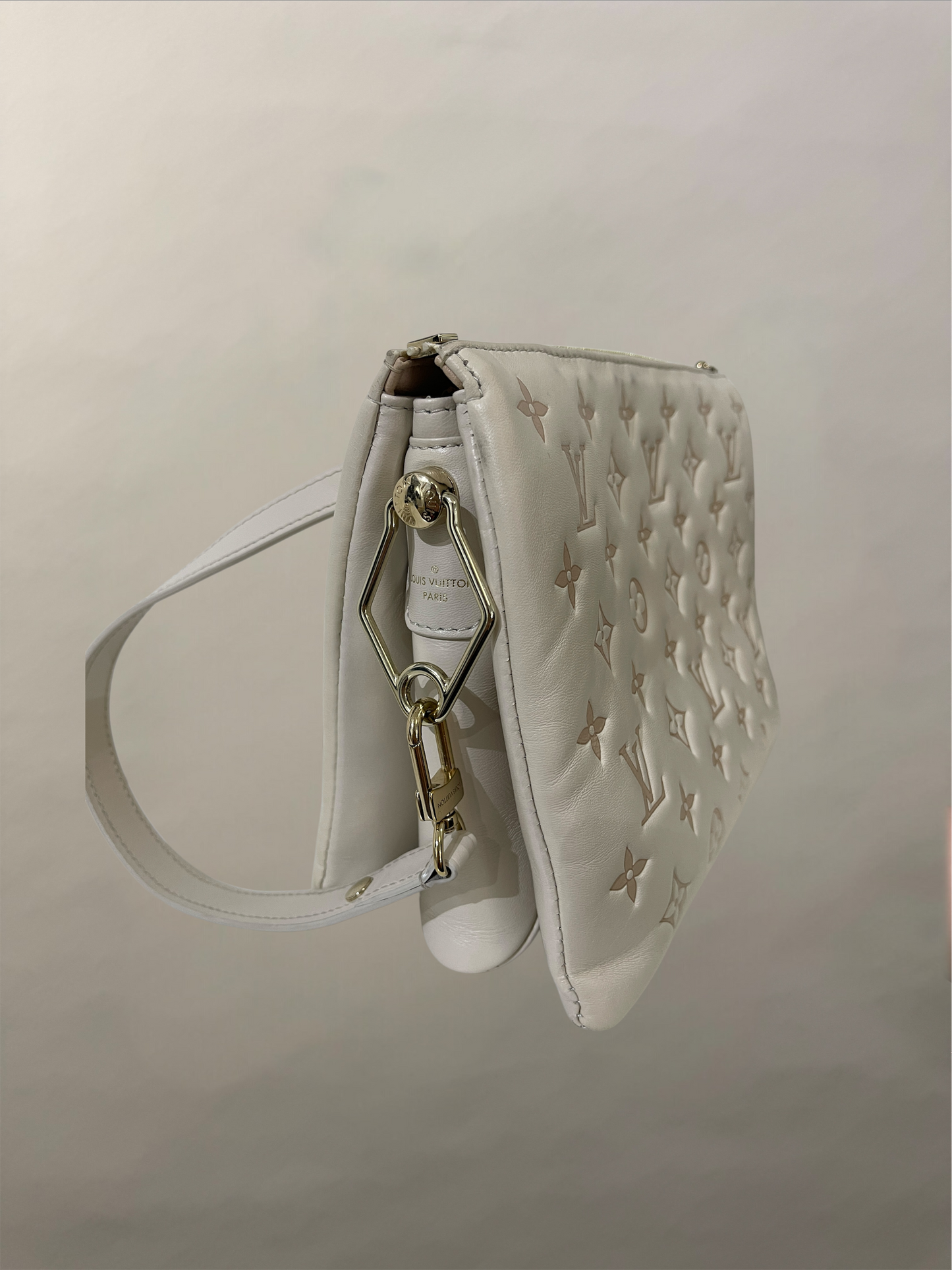 Louis Vuitton Off White Leather Quilted Monogram Coussin Satchel
