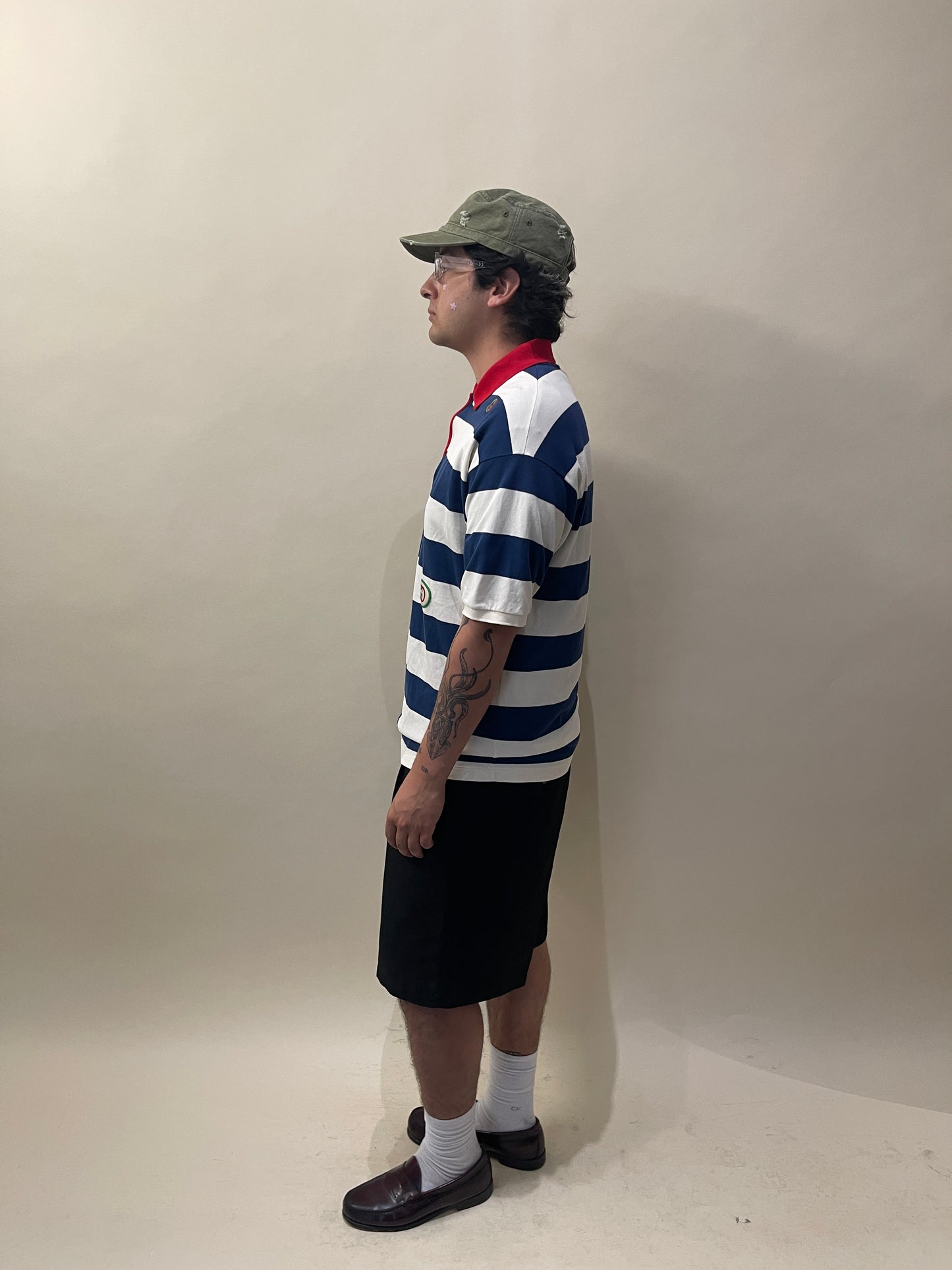Gucci Navy & Cream Striped Cotton Pique Polo Extra Large - XL
