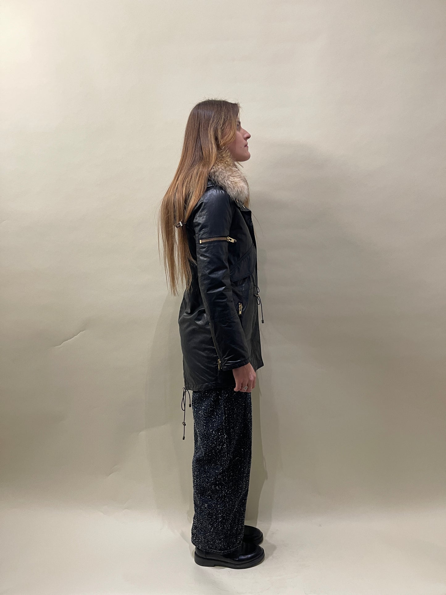 SAM. Black Cotton Blend Coyote Fur Hooded Jacket Extra Small - XS