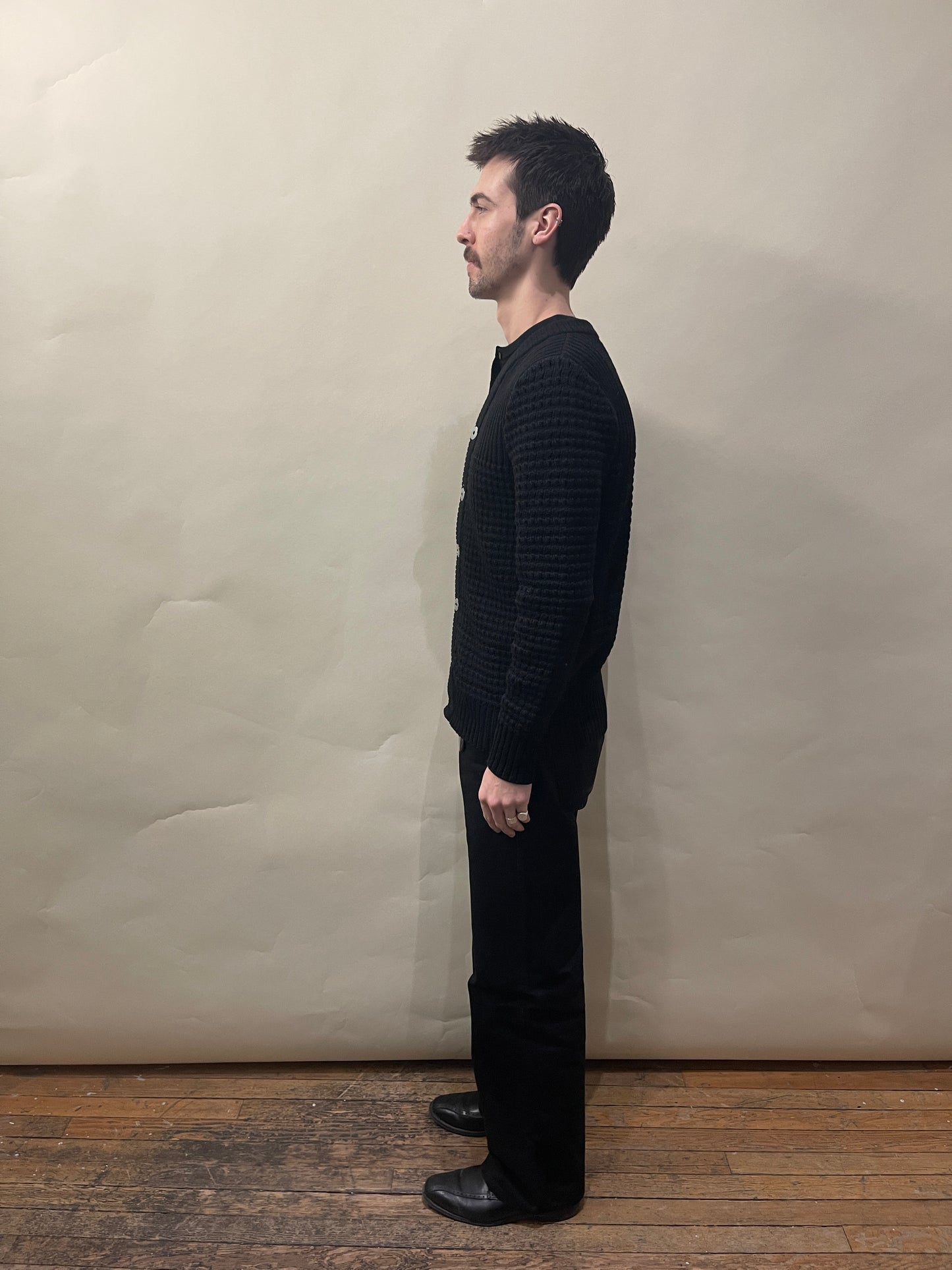 S.N.S. Herning Black Virgin Wool Knit Cardigan Small - S