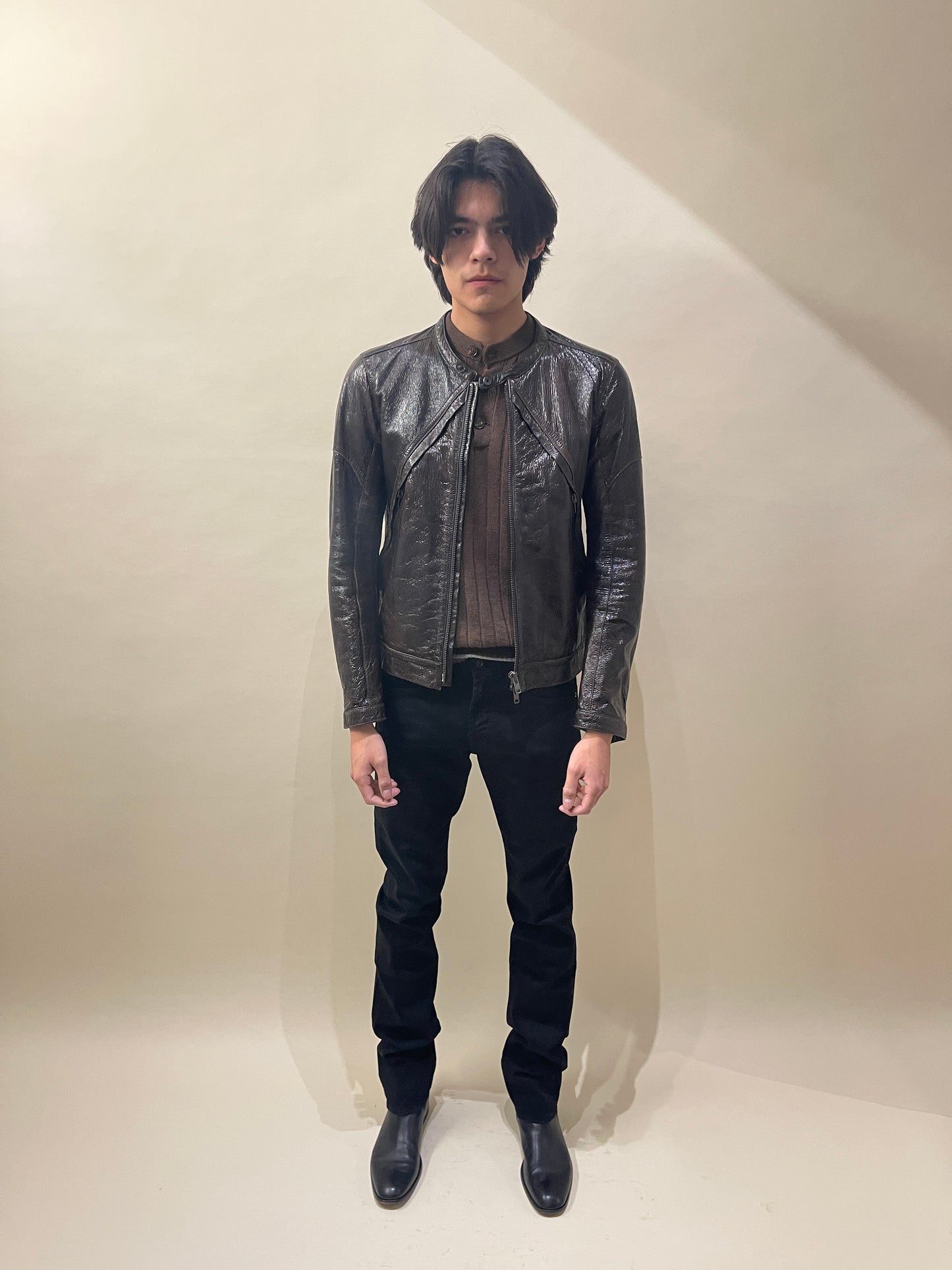 Diesel Black Gold Dark Brown Sheep Leather Jacket Medium - M