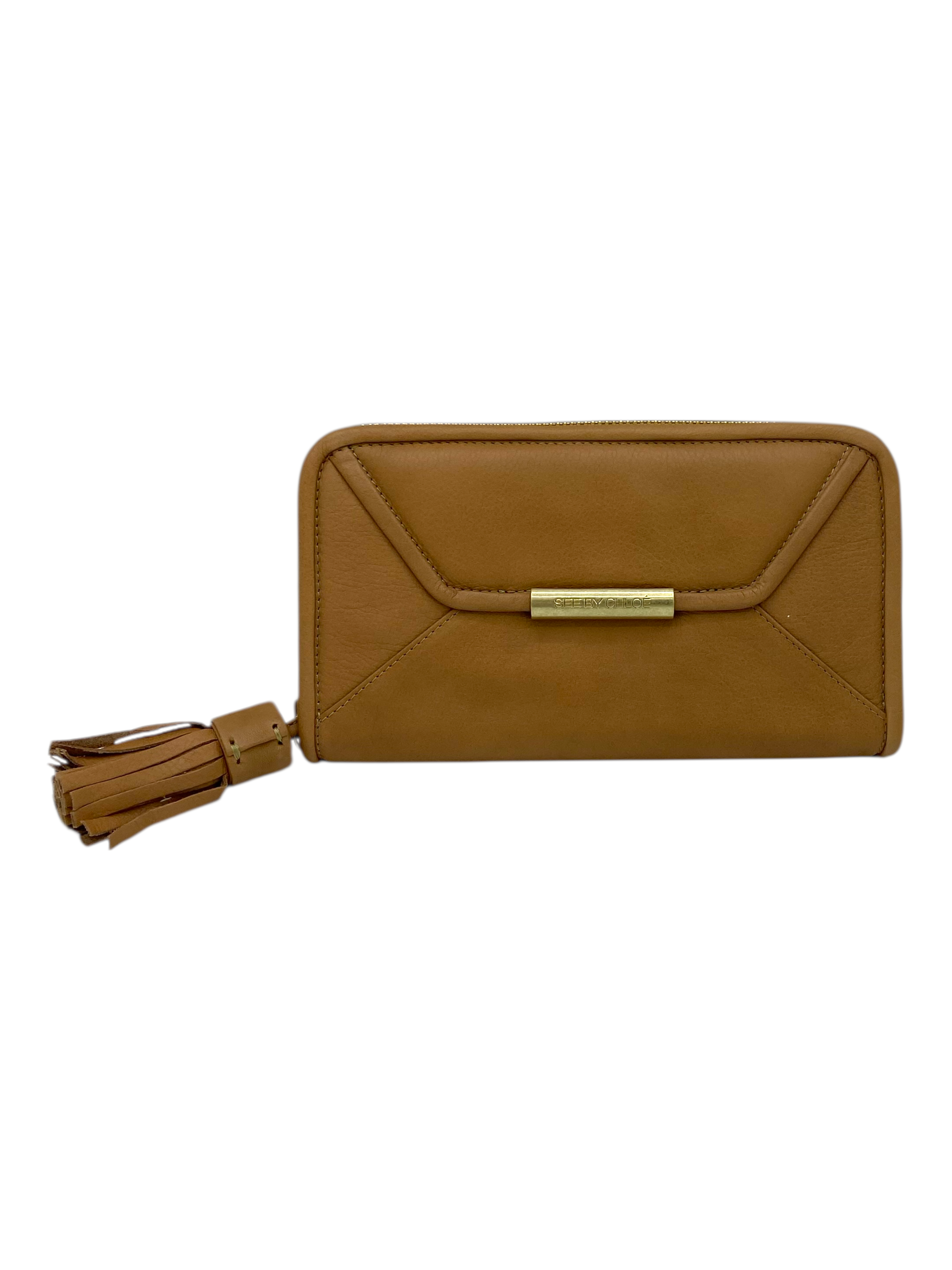 See By Chloé Tan Pebbled Leather Fringe Zip Around Wallet – Genuine Design