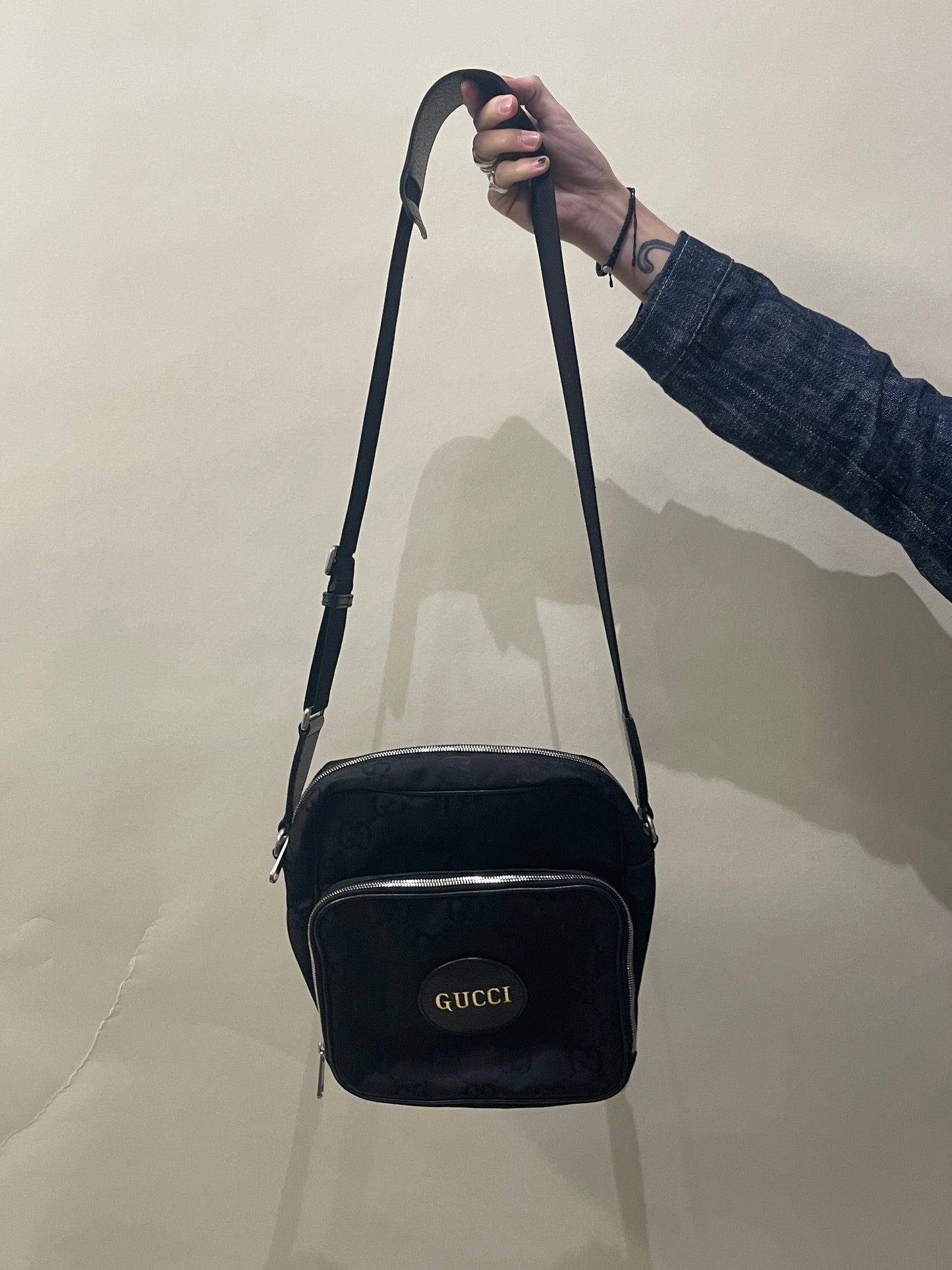 Gucci Black Canvas Monogram Small Shoulder Bag