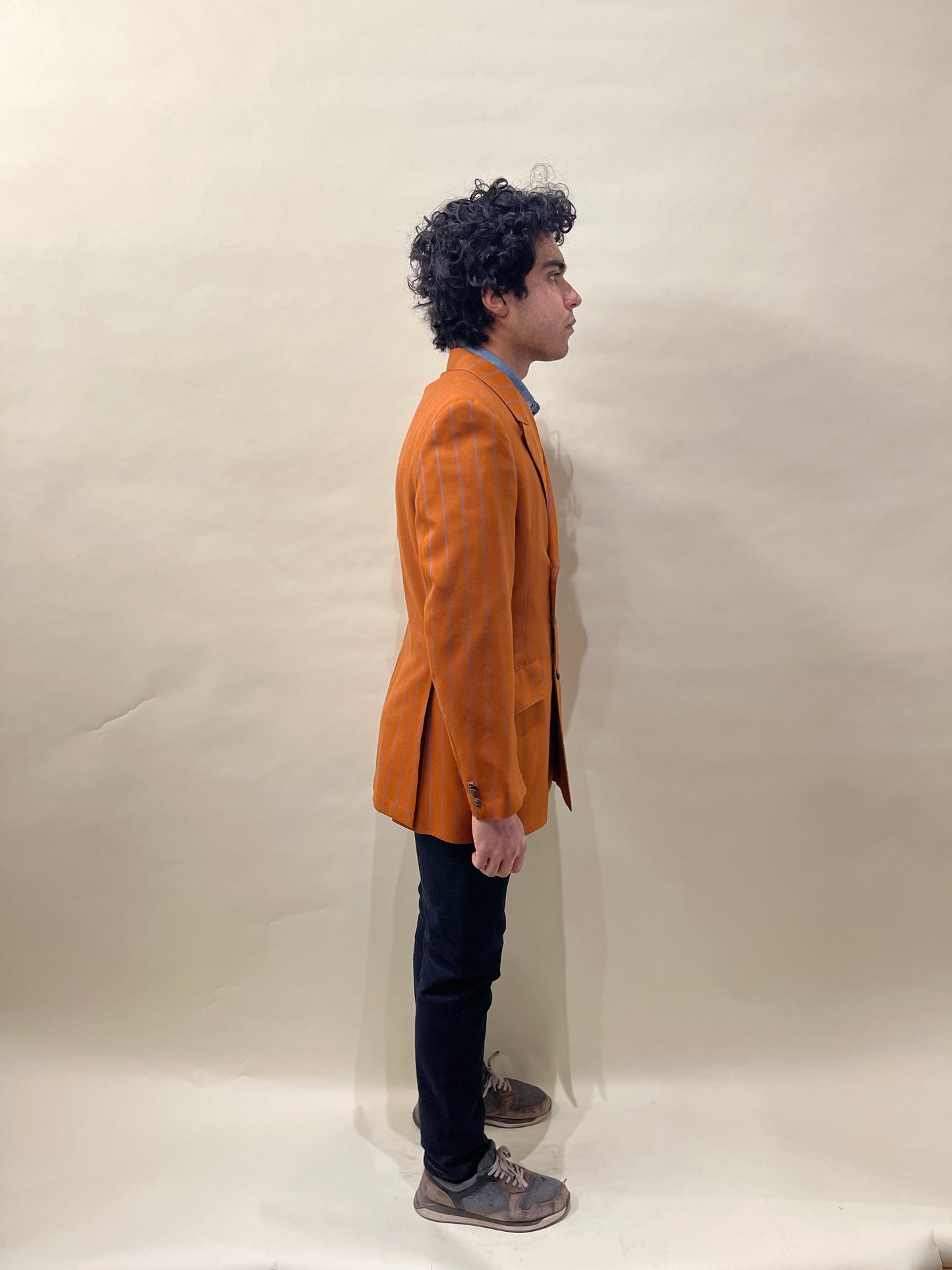 The Klothes Kloset Burnt Orange & Blue Striped Wool DB Sport Coat 38L