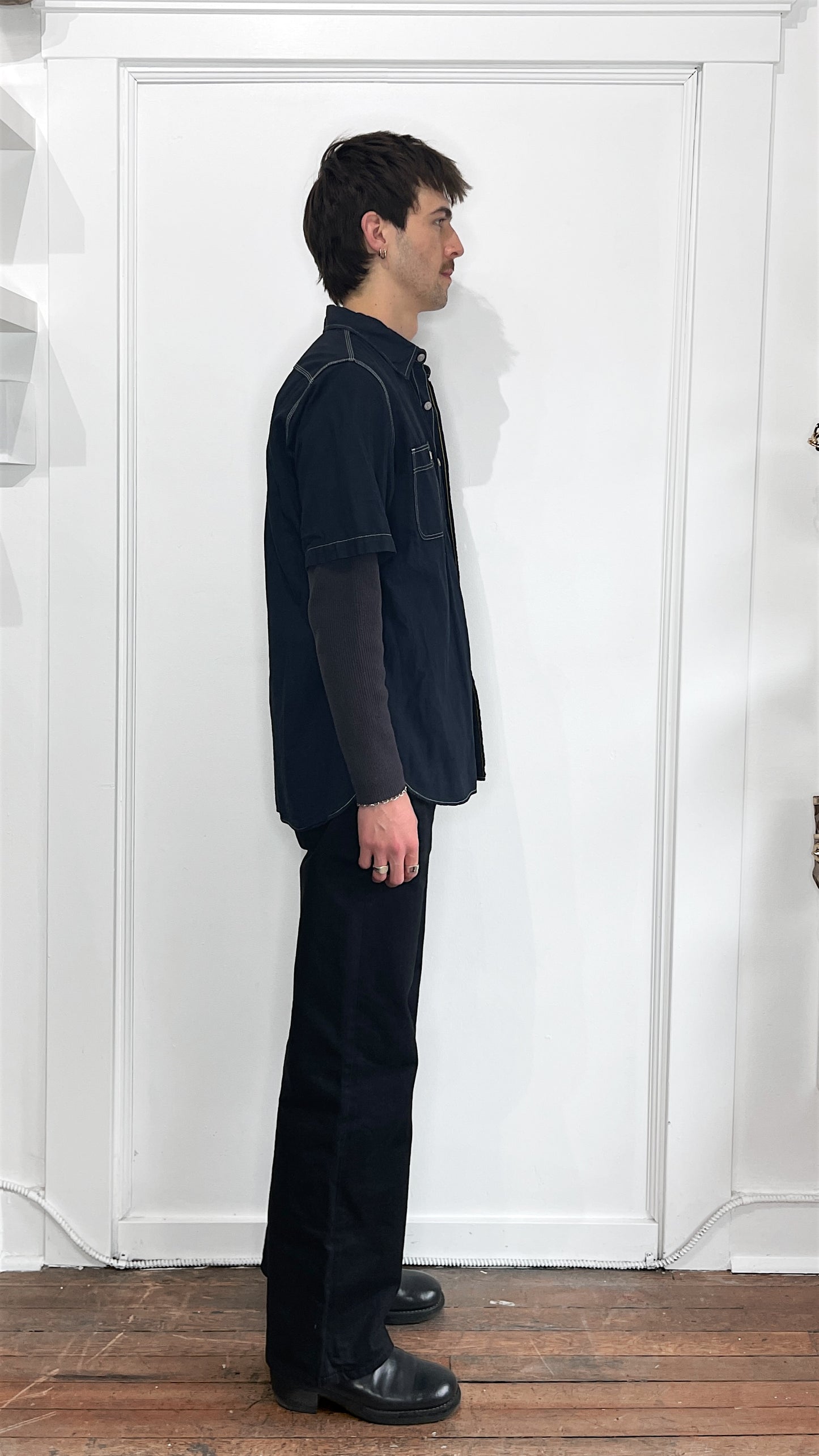 Iron Heart Navy Blue Cotton SS Work Shirt Extra Large