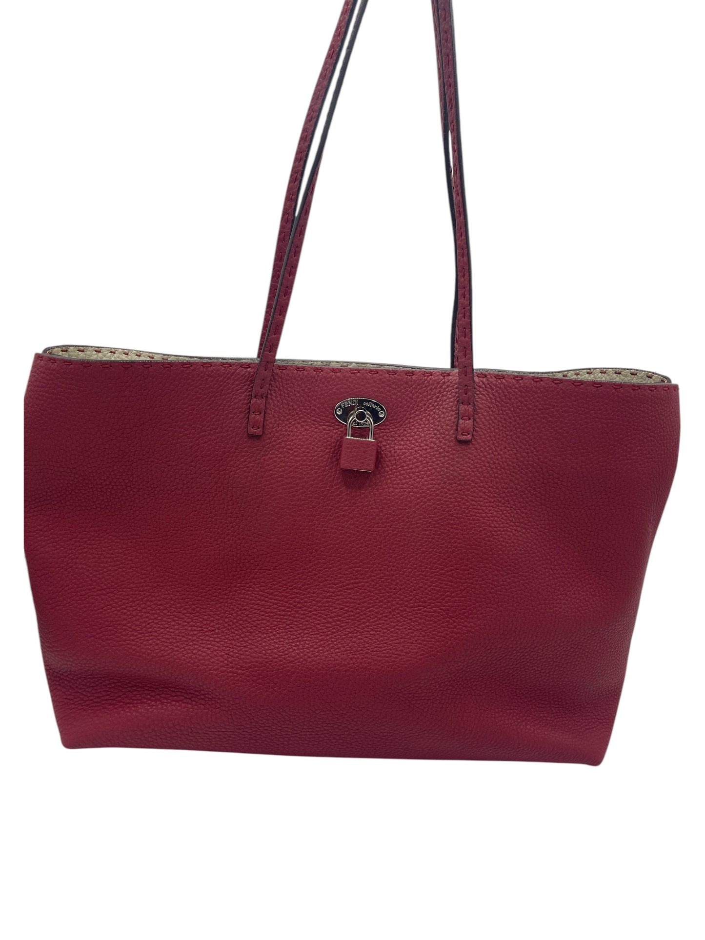 Fendi Dark Red Pebbled Leather Selleria Tote Bag