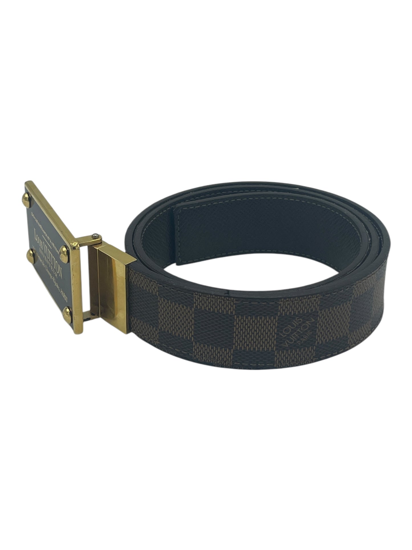 Louis Vuitton Brown & Gold Damier Ebene Inventeur Reversible Belt 34