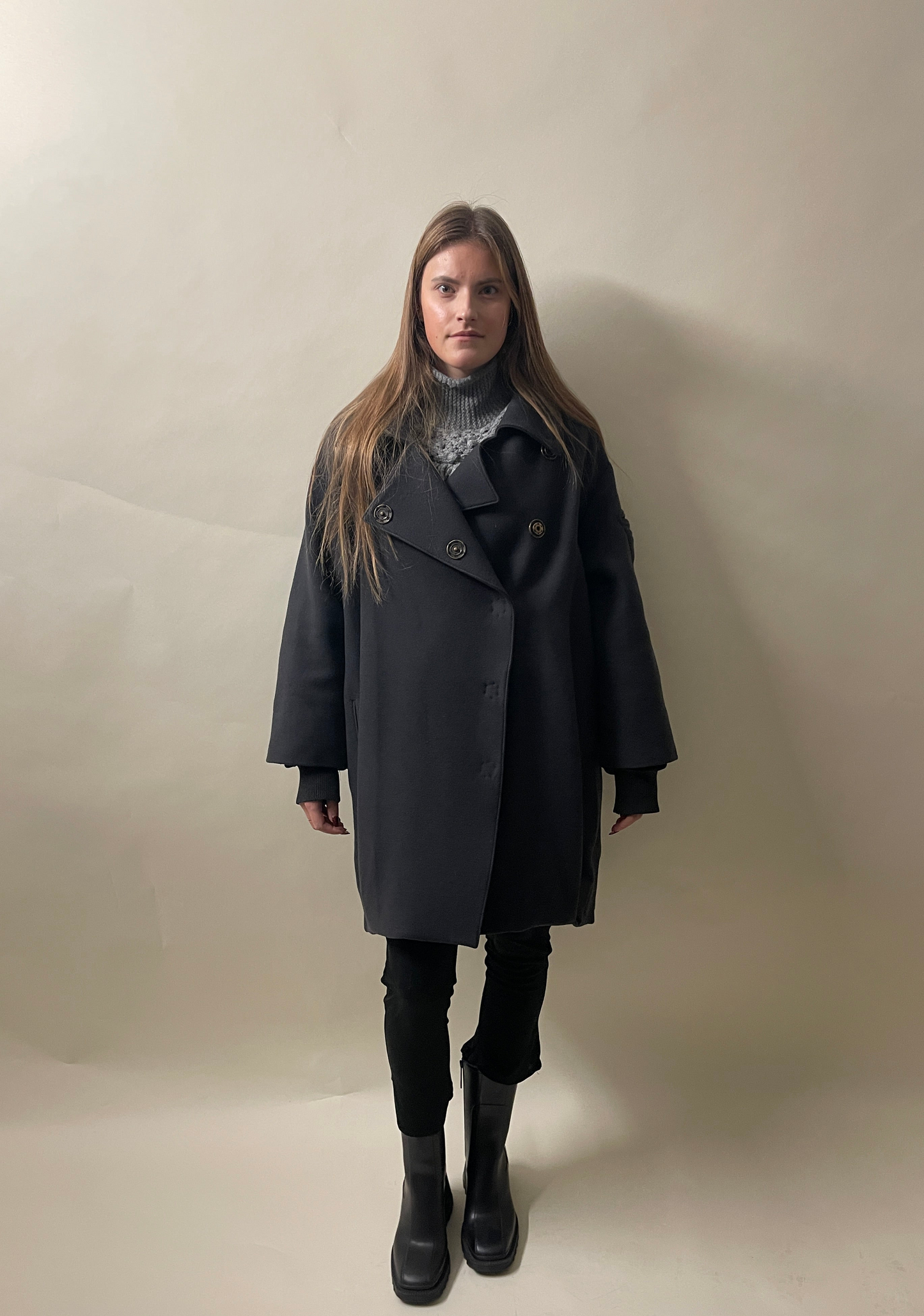 Stella McCartney Dark Grey Wool Oversized Side Zip DB Overcoat 44