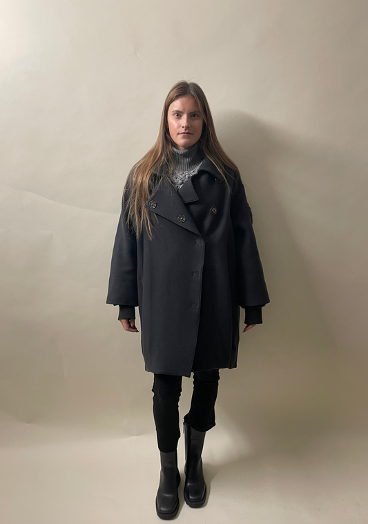 Stella McCartney Dark Grey Wool Oversized Side Zip DB Overcoat 44