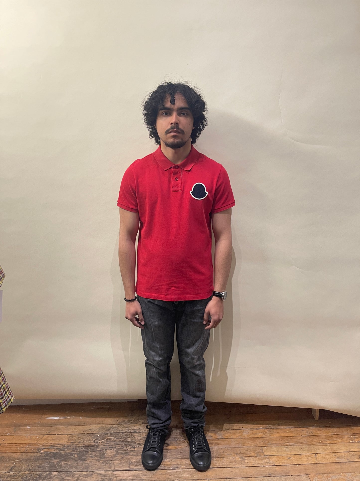 Moncler Red Cotton Pique Blank Chest Logo Polo Shirt Medium - M