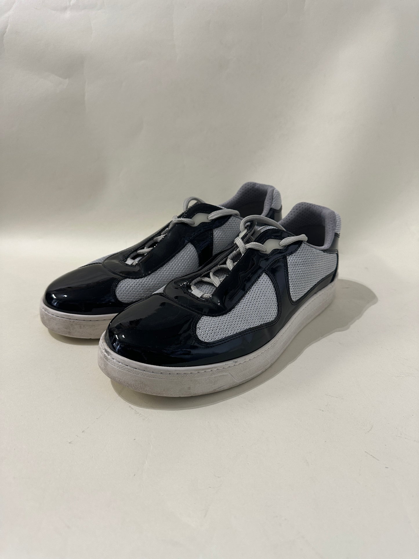 Prada Black & Grey Patent Leather & Mesh America's Cup Sneakers 10 M / 11.5 W