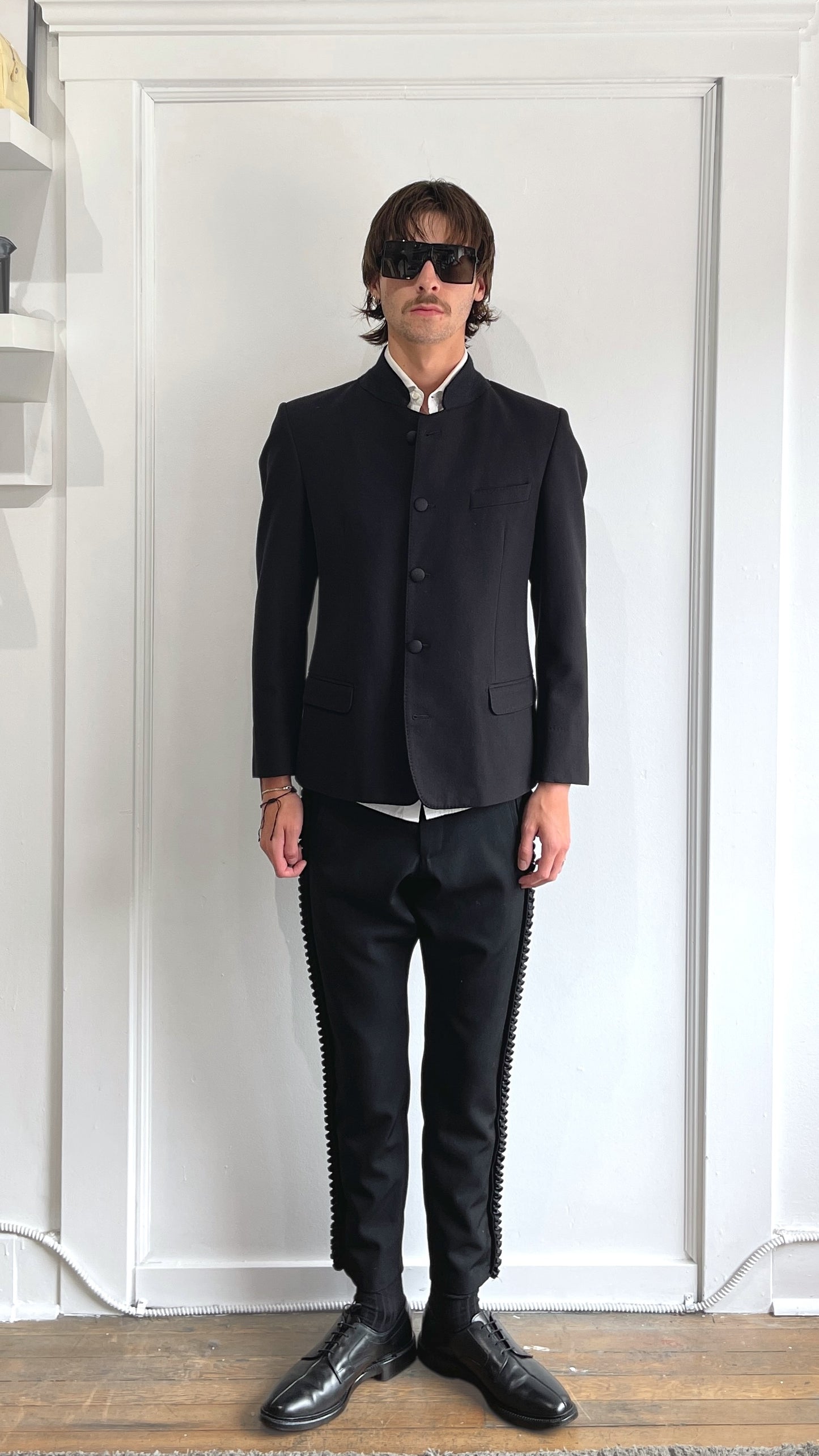 Comme Des Garcons Homme Plus Black Slim Fit Ruffled Trousers XS