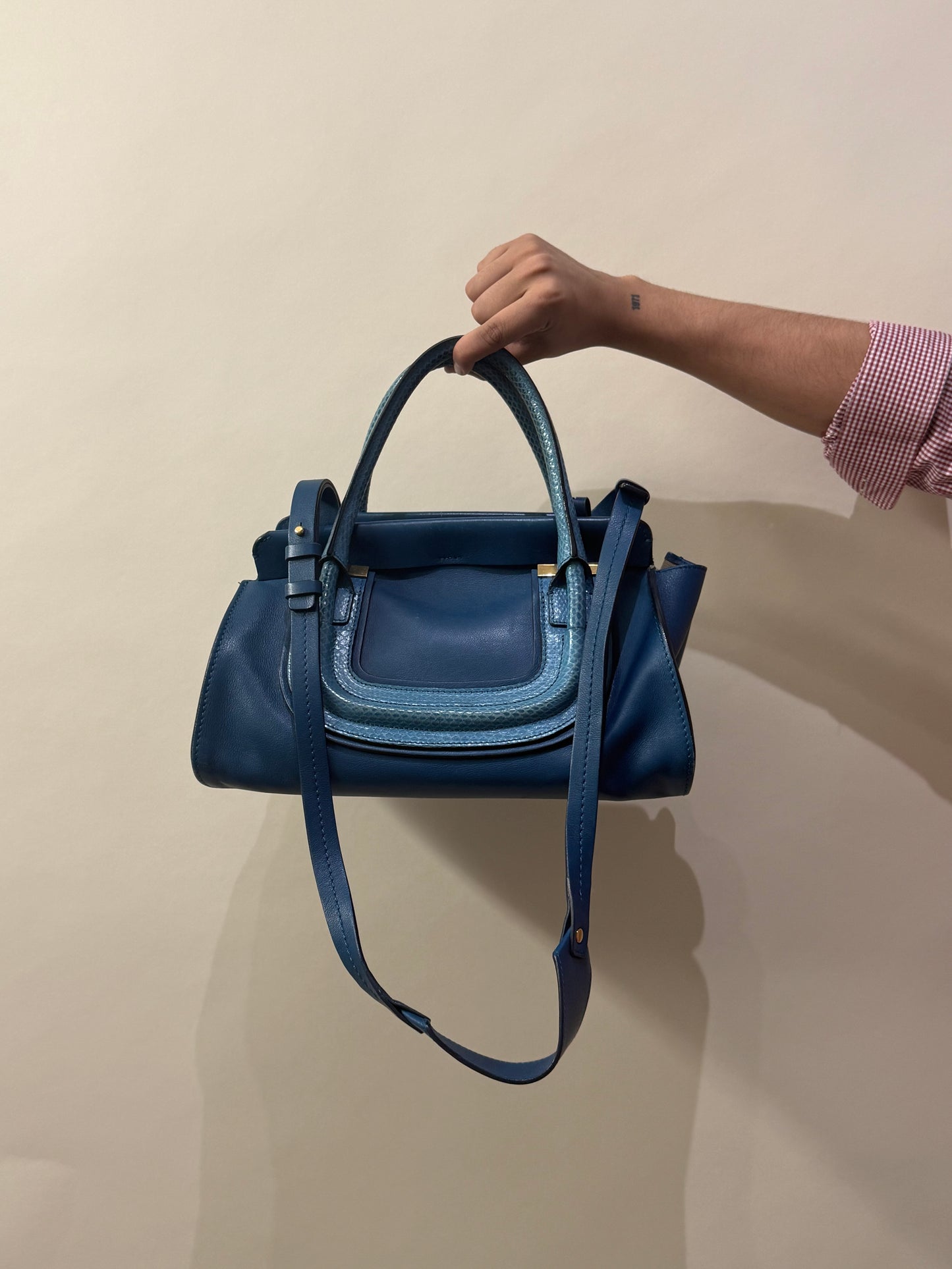 Chloé Multi Blue Mixed Material Everston Convertible Doctor Bag