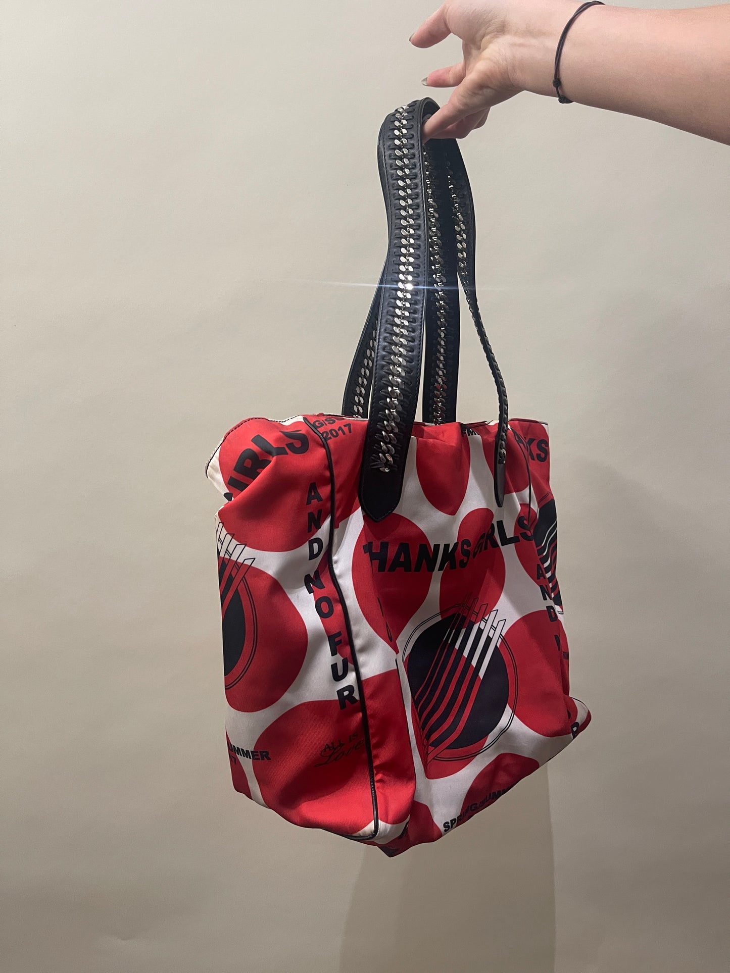 Stella McCartney Red & Black Nylon 'Thanks Girls' Tote