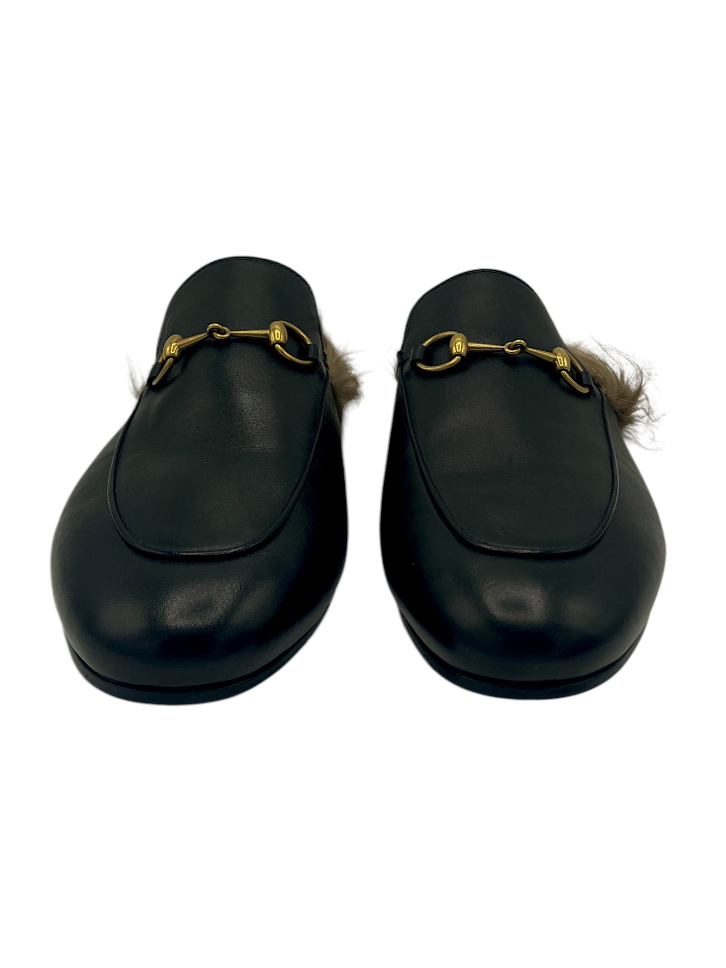 Gucci Black Leather Horsebit Fur Slippers 9 M / 10.5 W