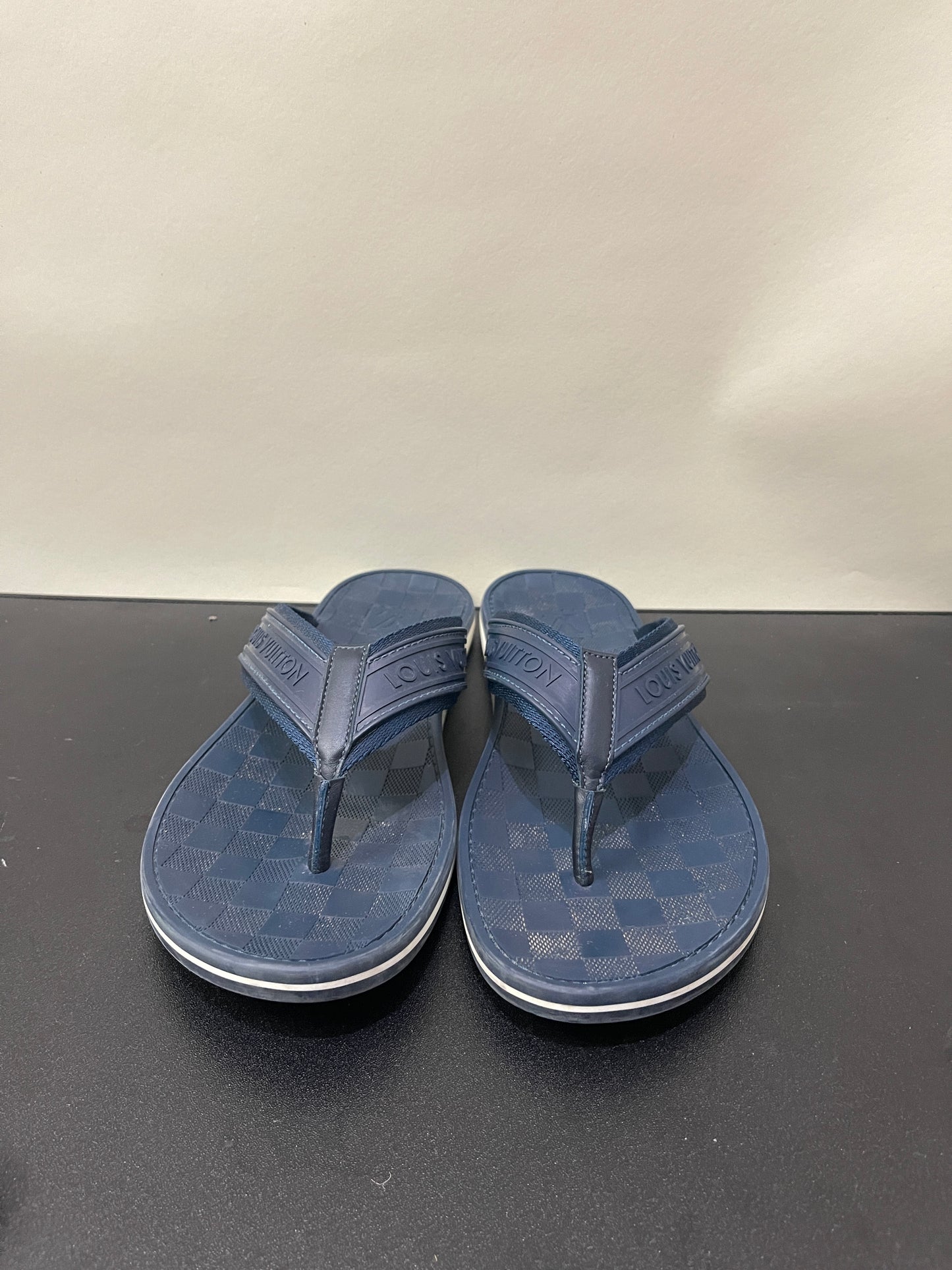 Louis Vuitton Dark Blue Checkered Flip Flops 10 M / 11.5 W