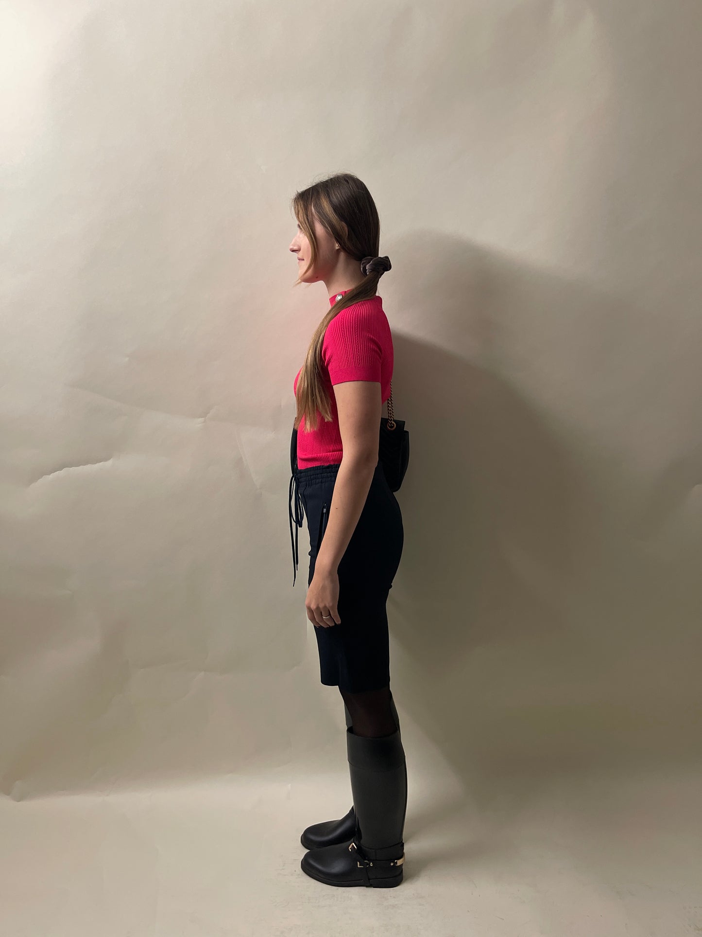 Balmain Hot Pink Ribbed Viscose SS T-Shirt 38