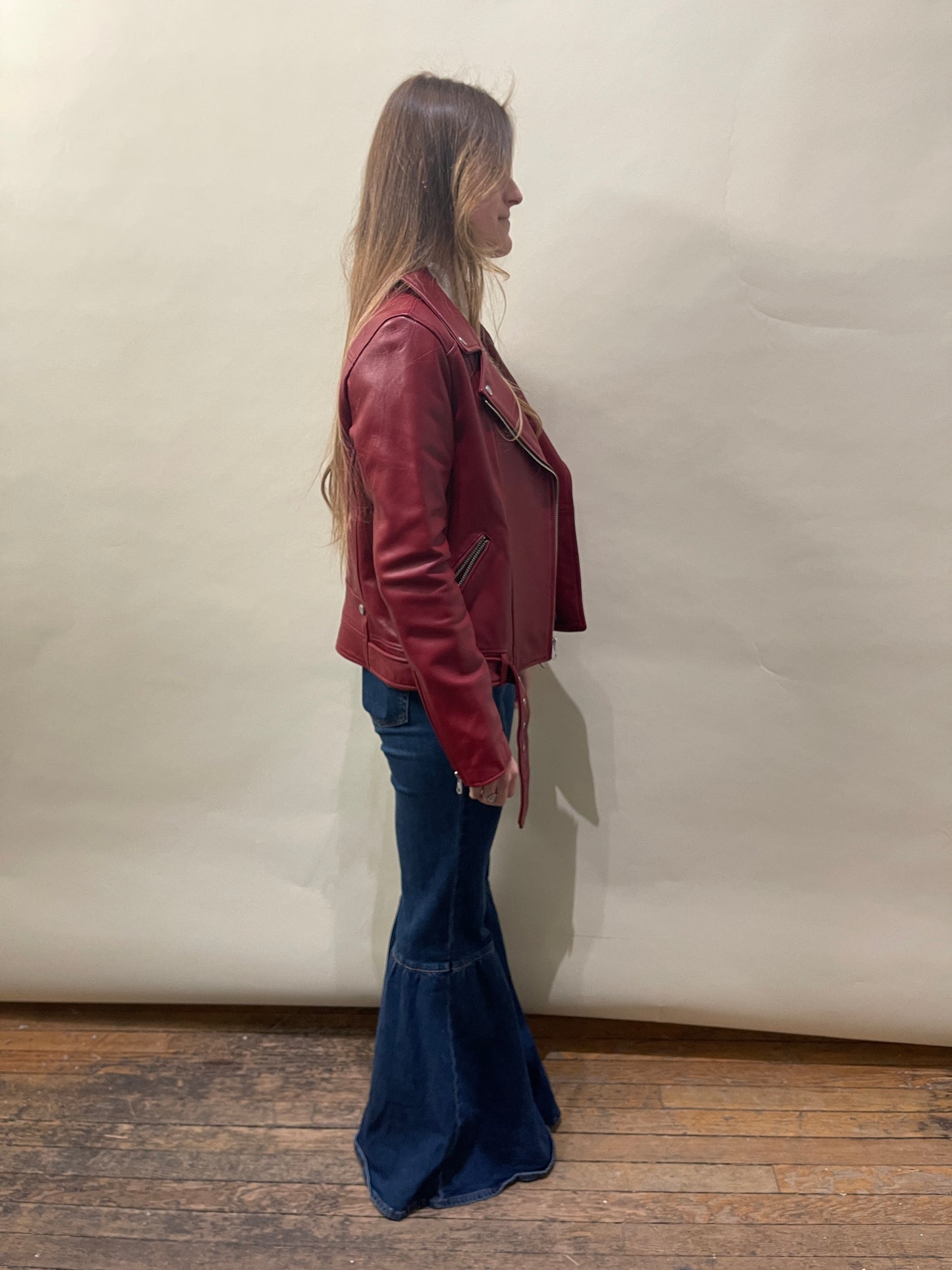 7 For All Mankind Red Leather Moto Jacket Medium - M