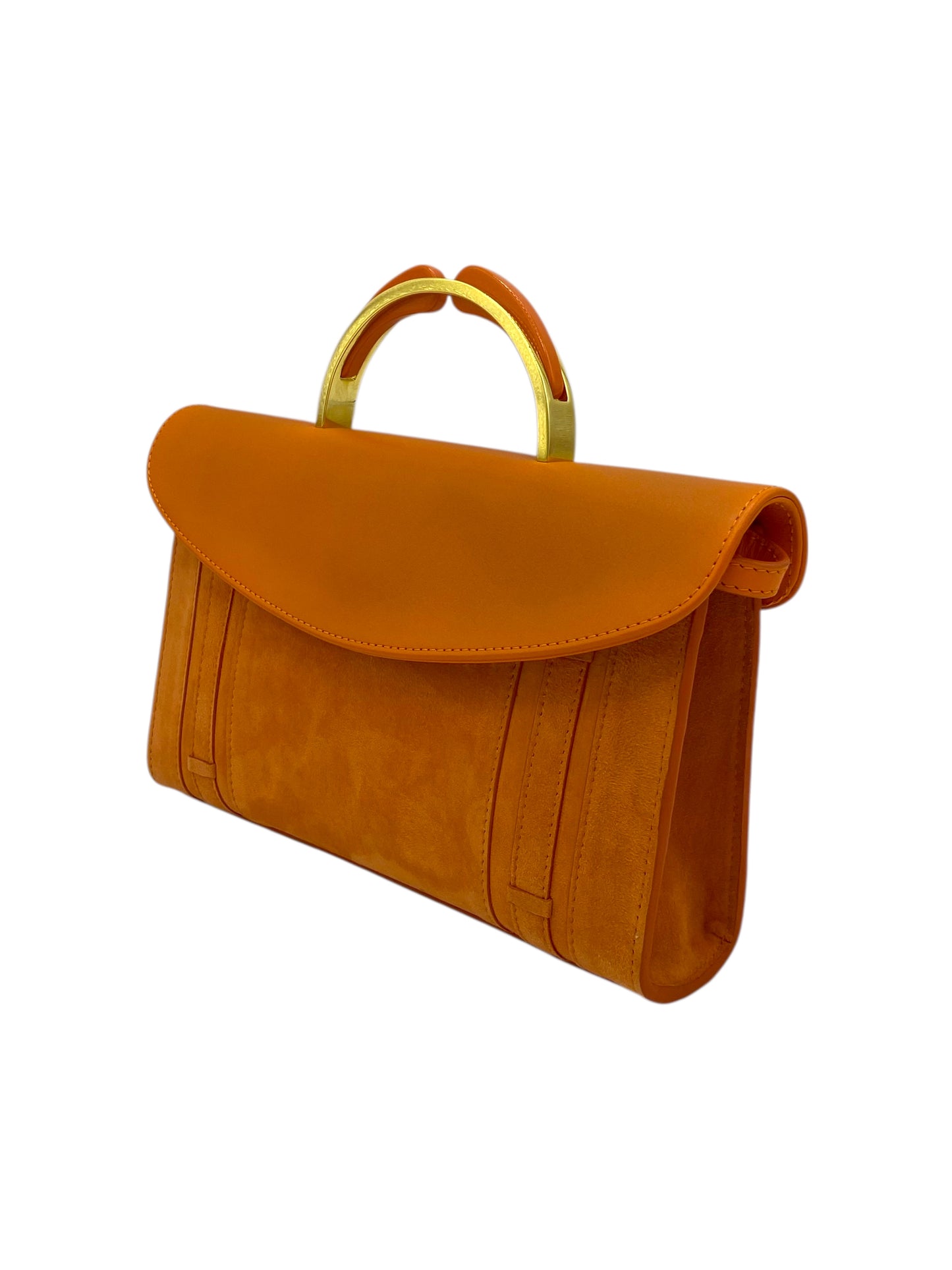 Mansur Gavriel Orange Suede Flapover Mini Shoulder Bag