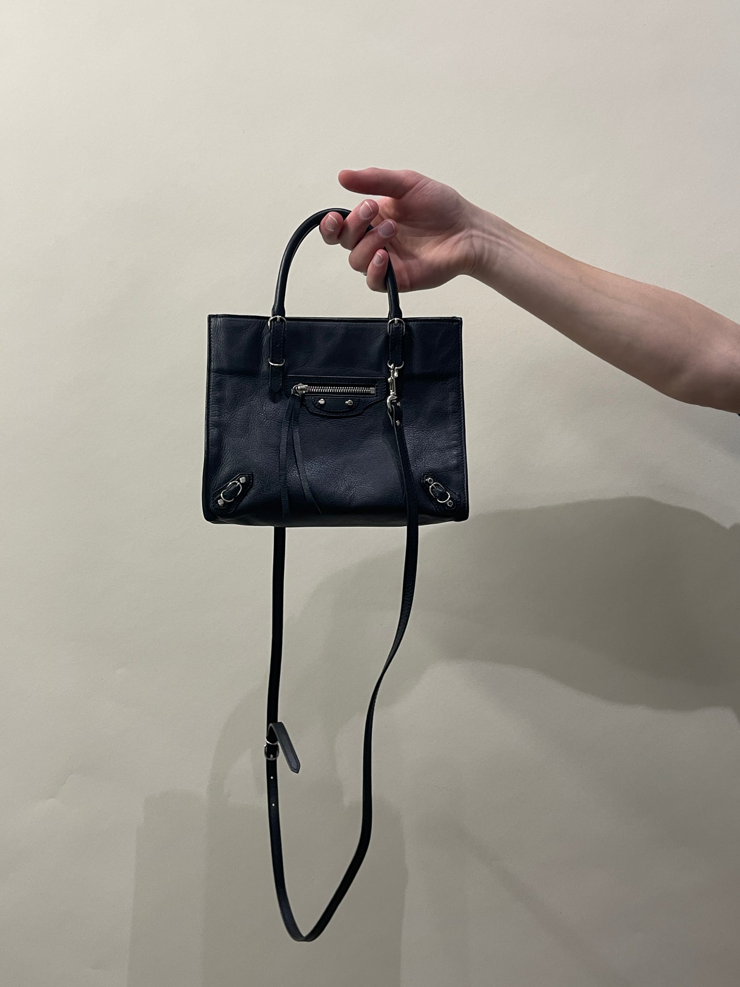 Balenciaga Black Leather Motocross Papier A6 Bag