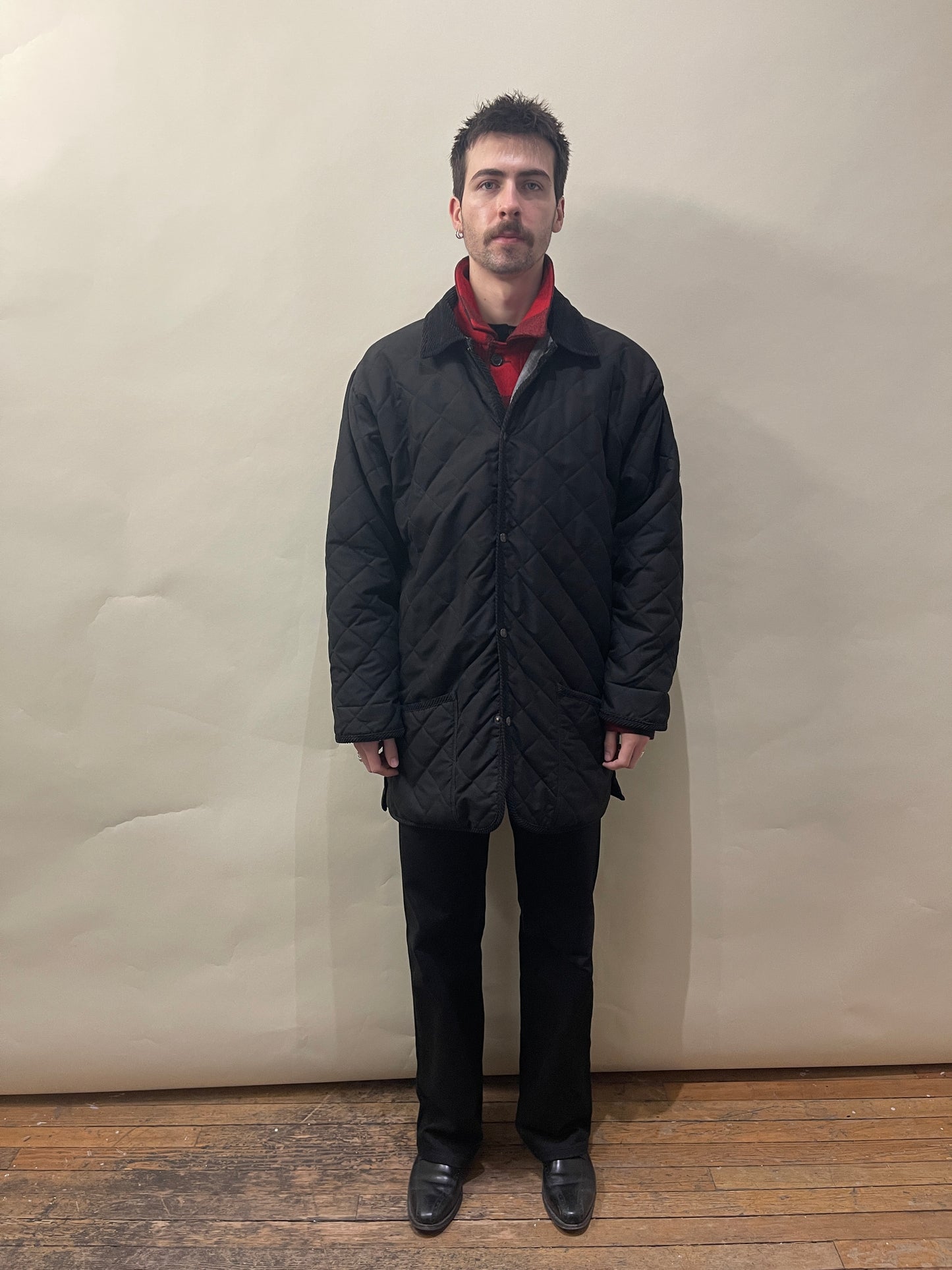 Burberrys' Black Wool Lined Quilted Long Jacket Large - L