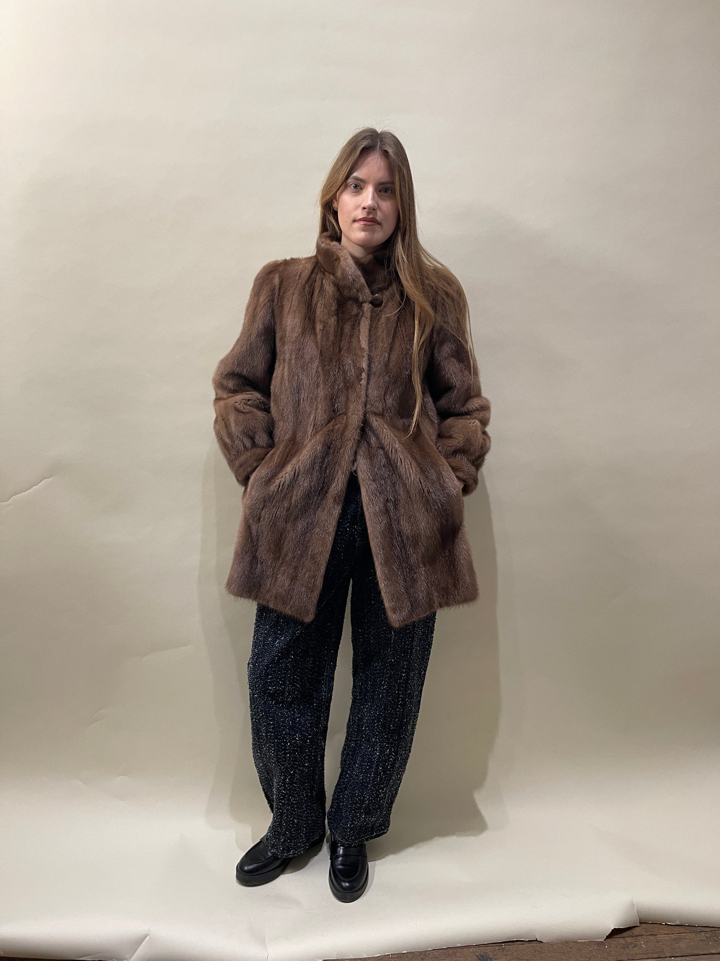 Saga Mink Caramel Mink Fur Stand Collar Jacket Medium - M