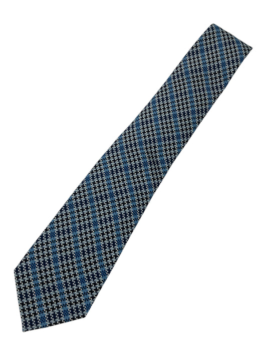 Tom Ford Teal, Black, & White Pixelated Check Silk Tie