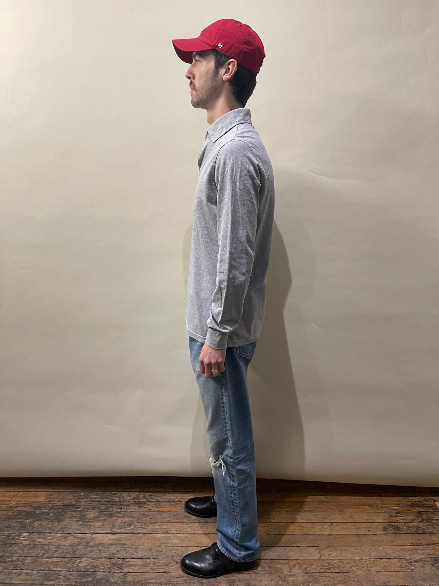 Loro Piana Light Grey Cotton Pique LS Polo Shirt Small - S