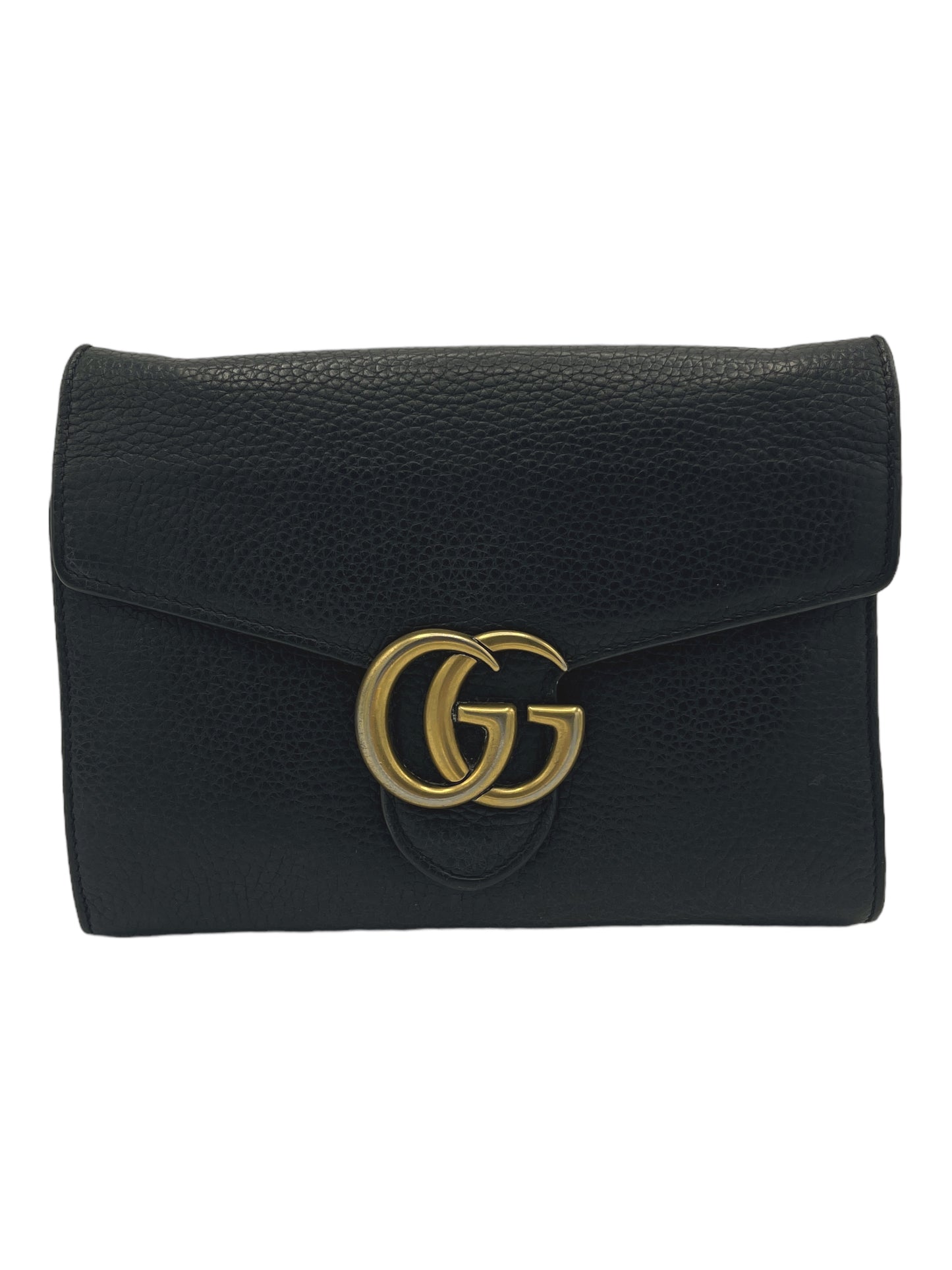 Gucci Black Grained Leather GG Marmont Bag