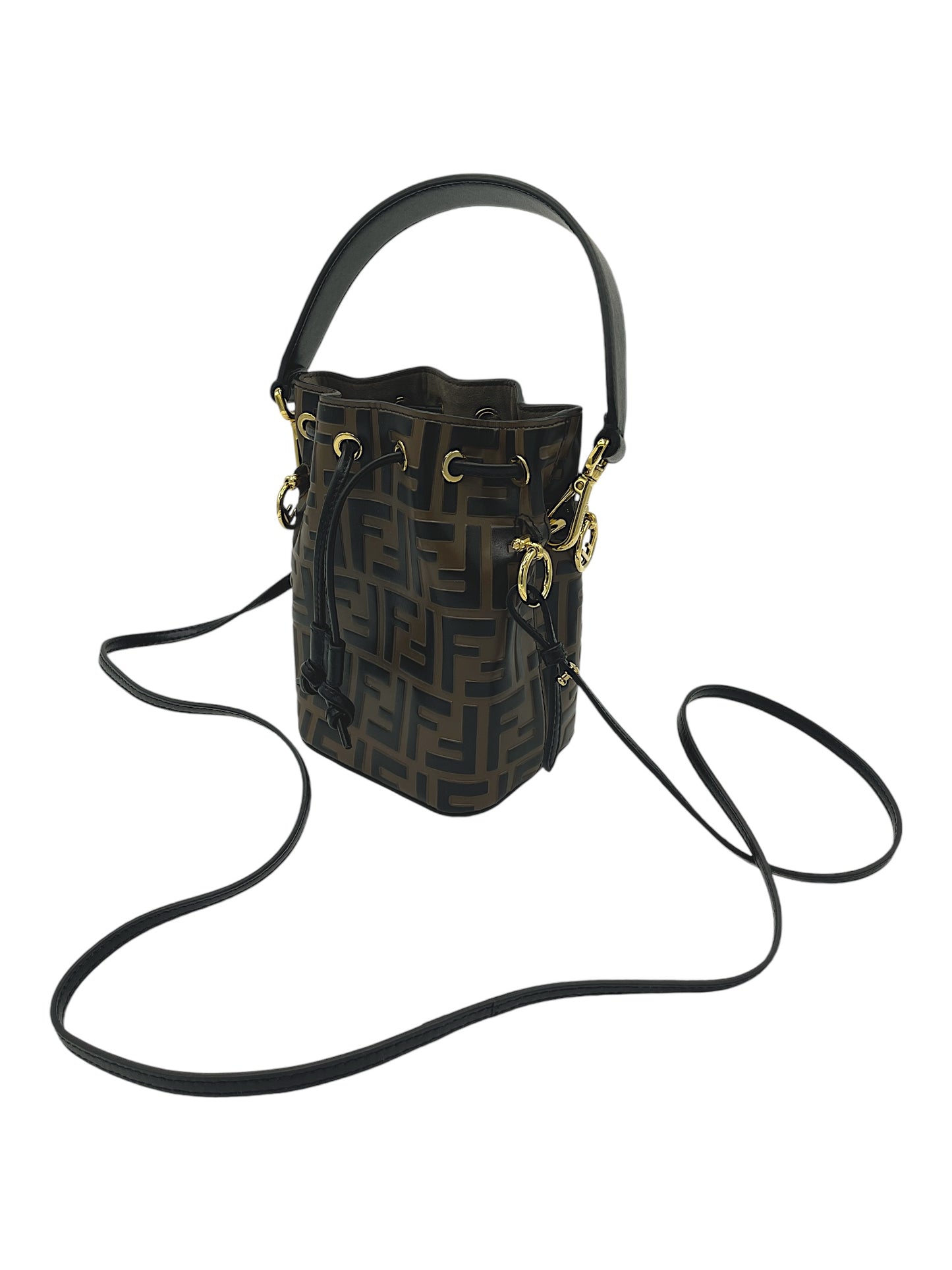 Fendi Brown & Black Leather Monogram Mon Tresor Bucket Bag