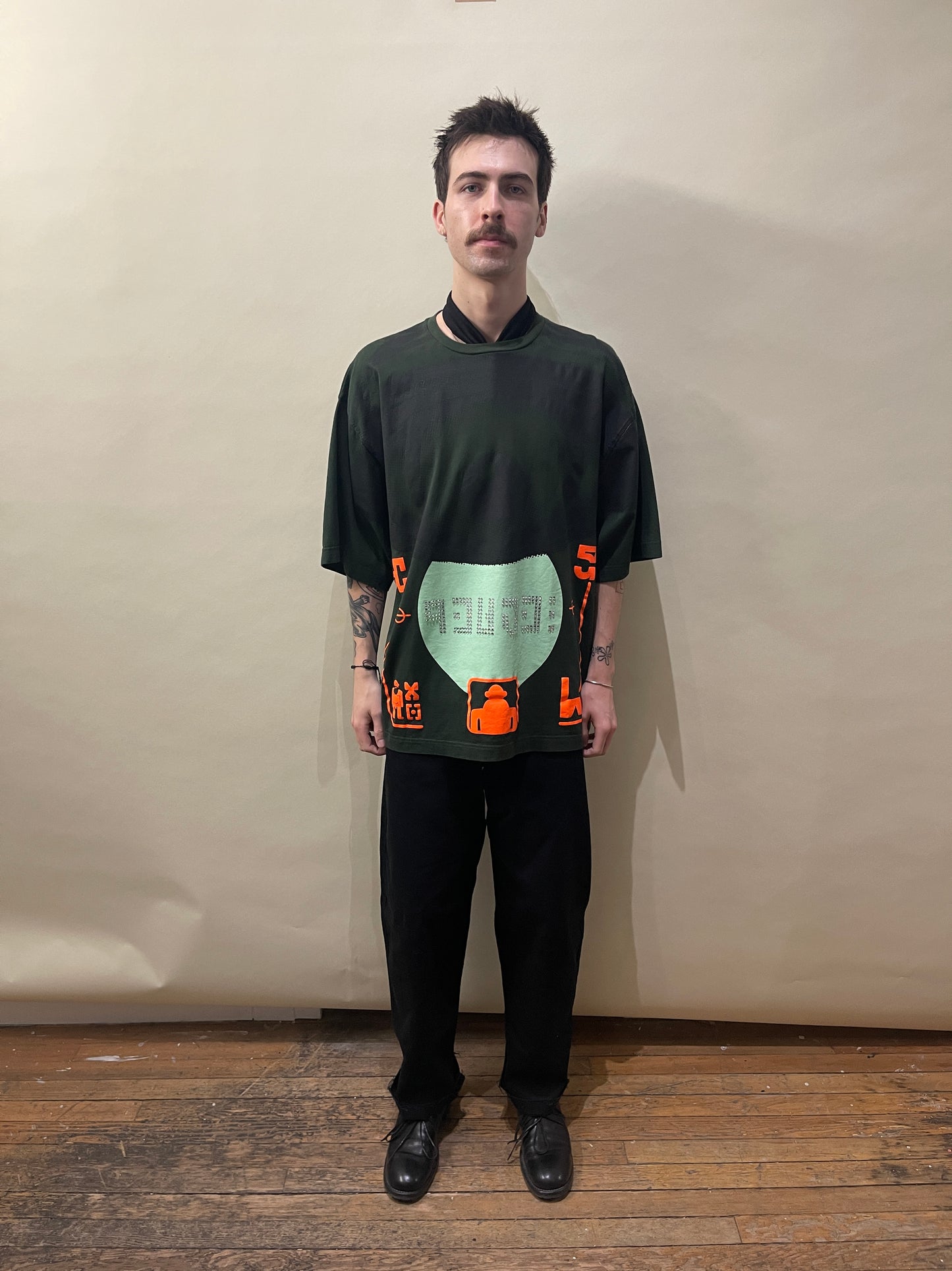 Walter Van Beirendonck Dark Green & Orange Jumbo Graphic T-Shirt OS