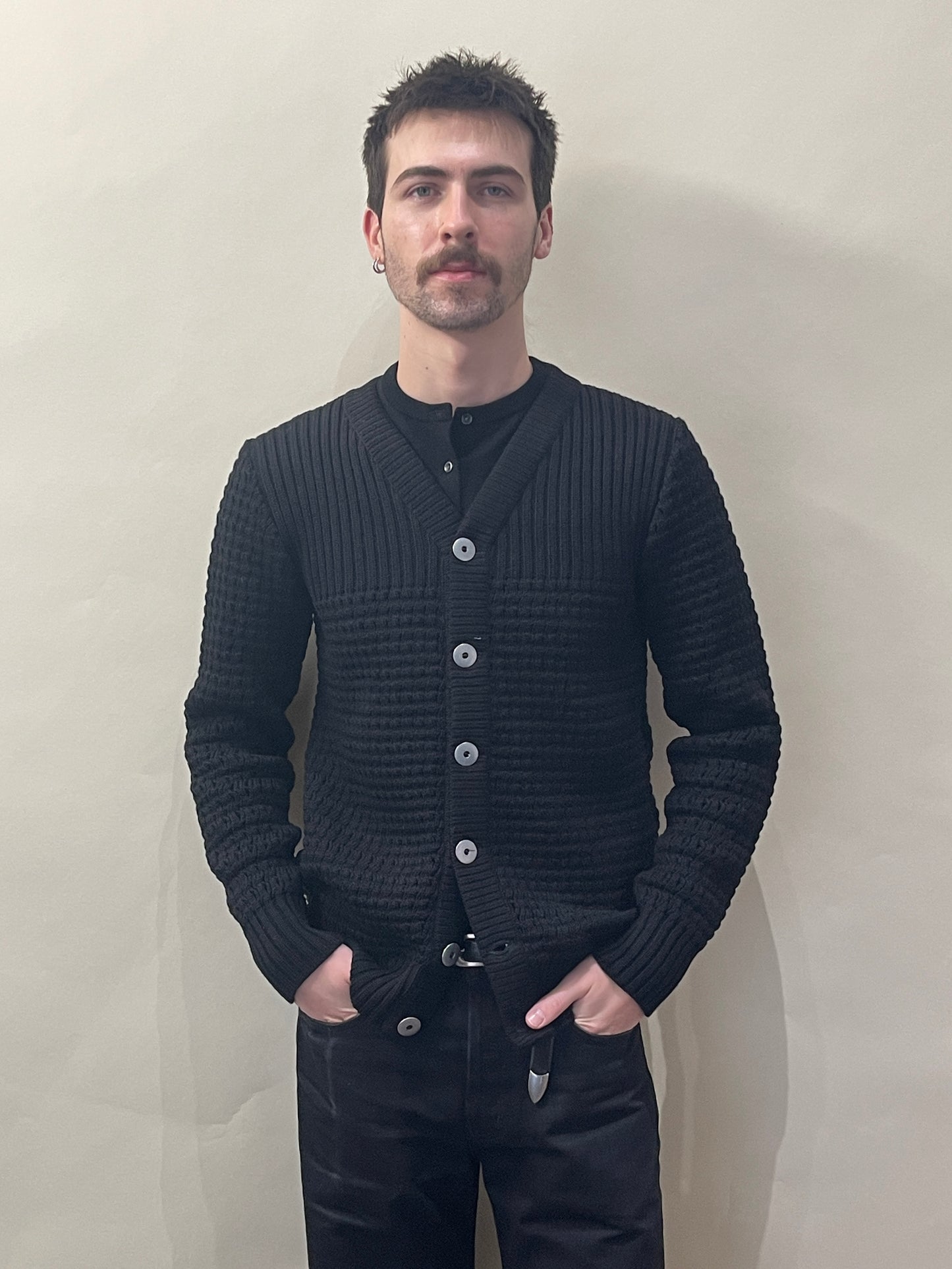 S.N.S. Herning Black Virgin Wool Knit Cardigan Small - S