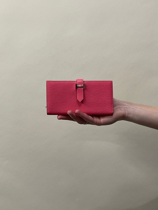 Hermes Pink Leather Bearn Long Wallet