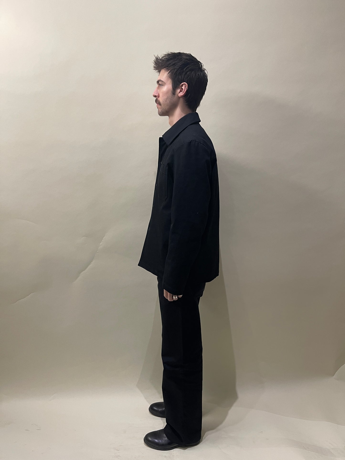 A.P.C. Black Herringbone Cotton Shirt Jacket Medium - M