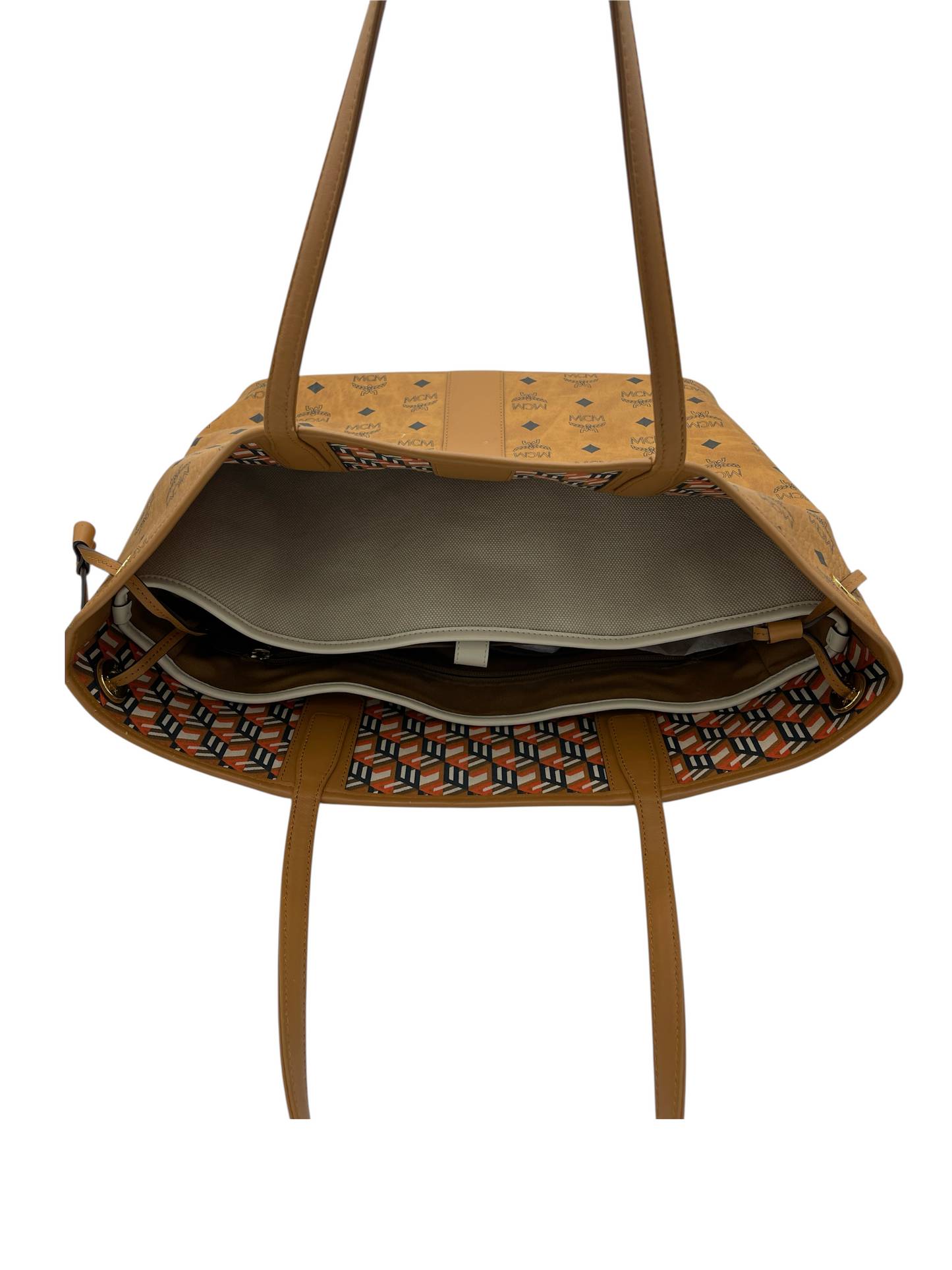 MCM Tan Leather Monogram Liz Shopper Tote