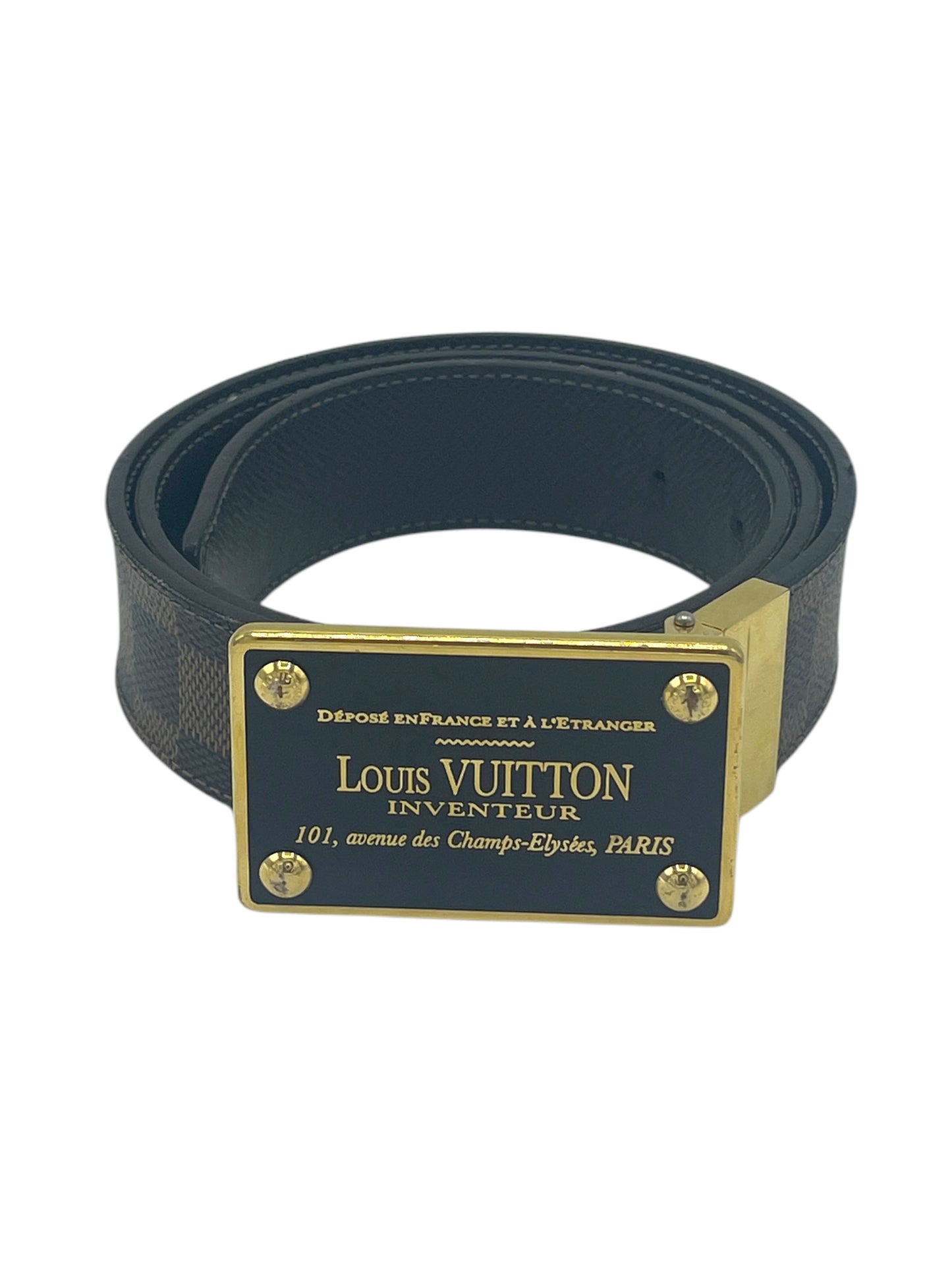 Louis Vuitton Brown & Gold Damier Ebene Inventeur Reversible Belt 34