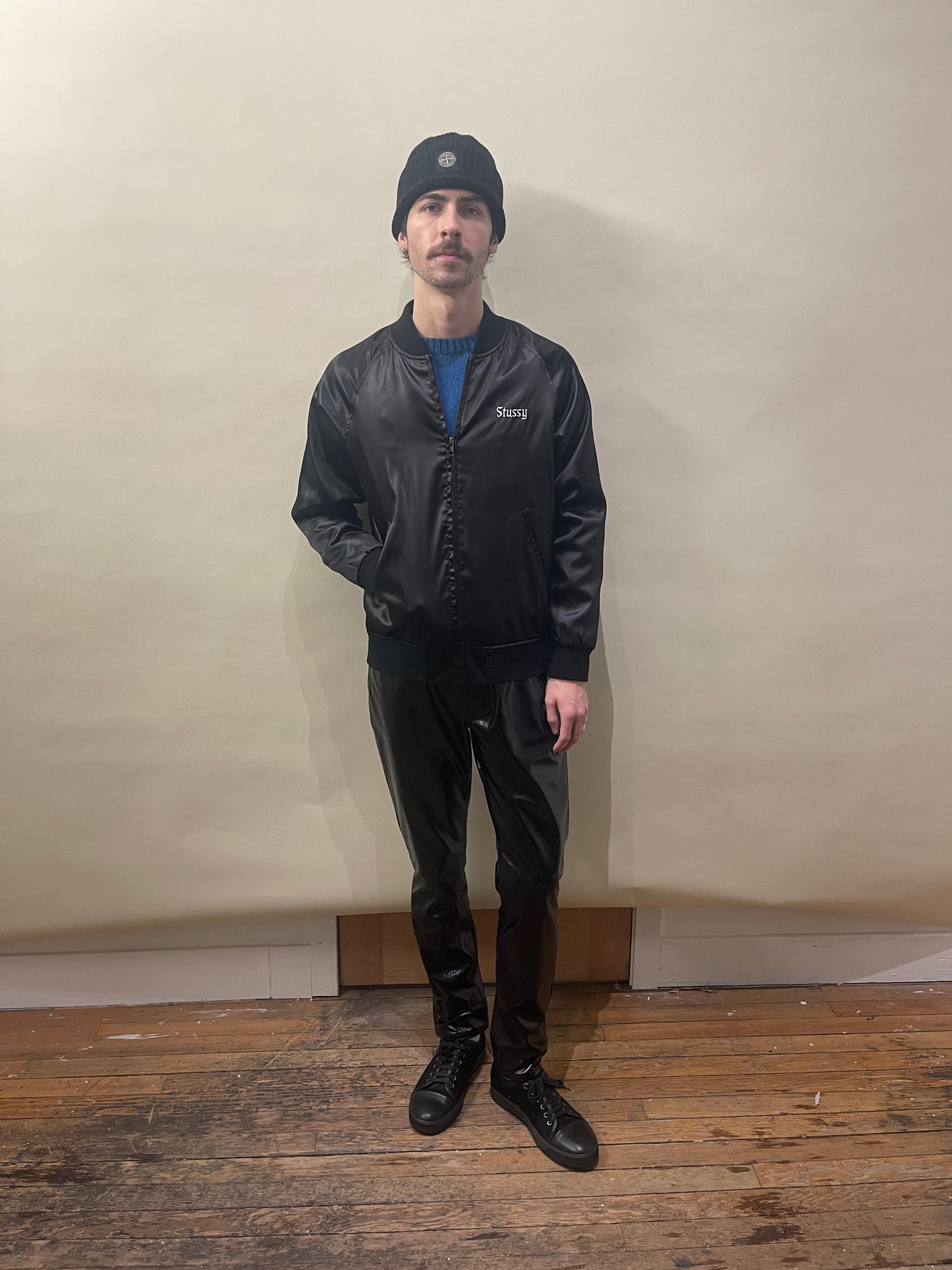 Stussy Black Satin 'California' Bomber Jacket Medium - M