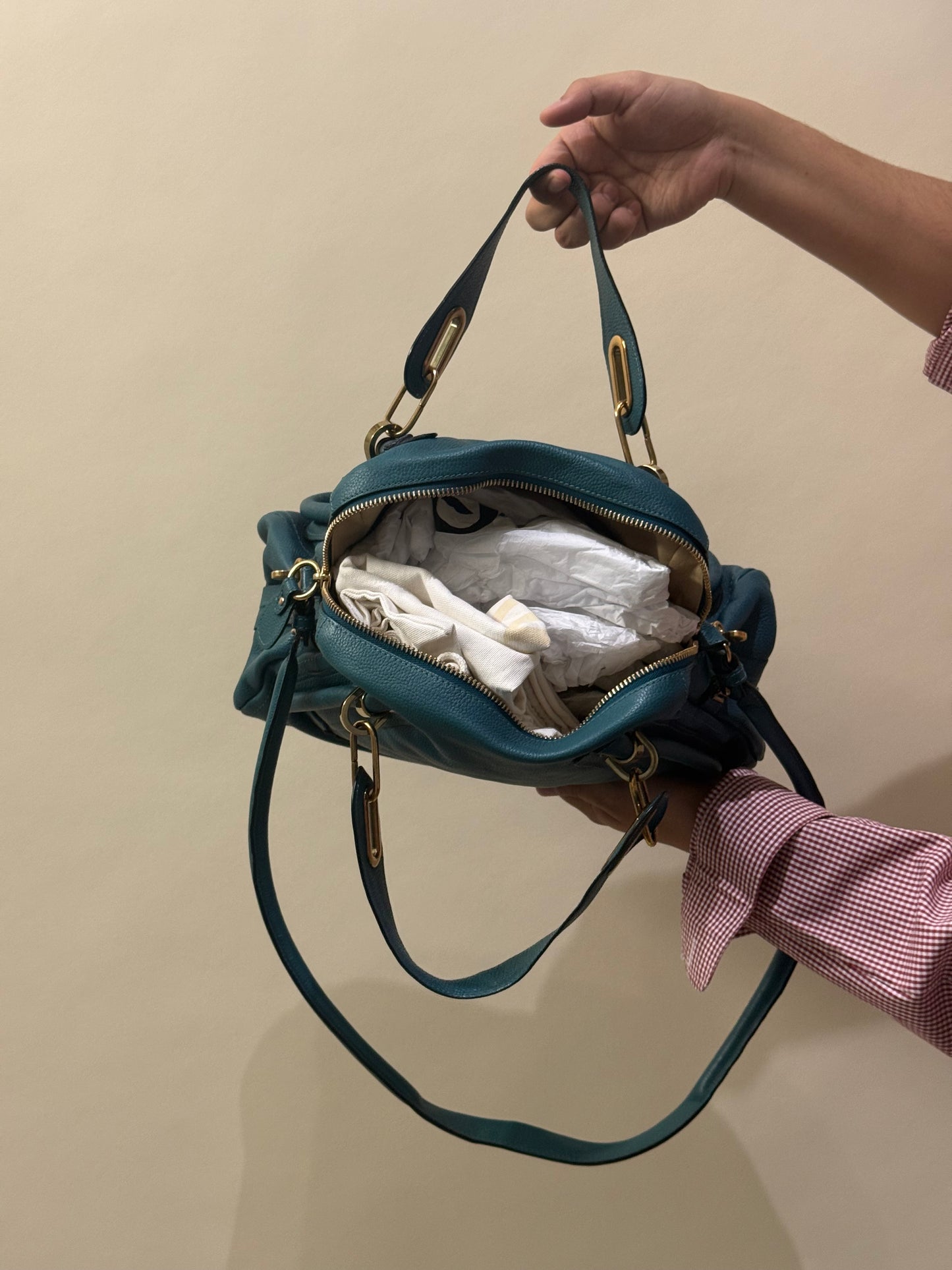 Chloé Teal Blue Leather Medium Paraty Bag