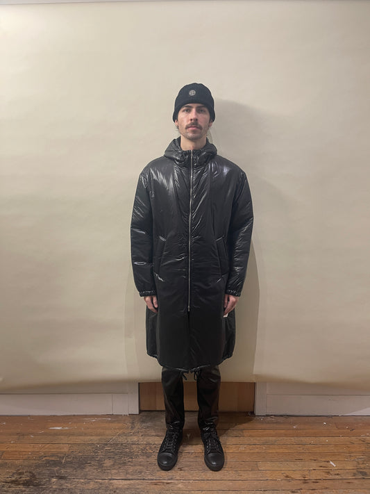 Dries Van Noten Black Polyamide Hooded Long Puffer Coat Small - S