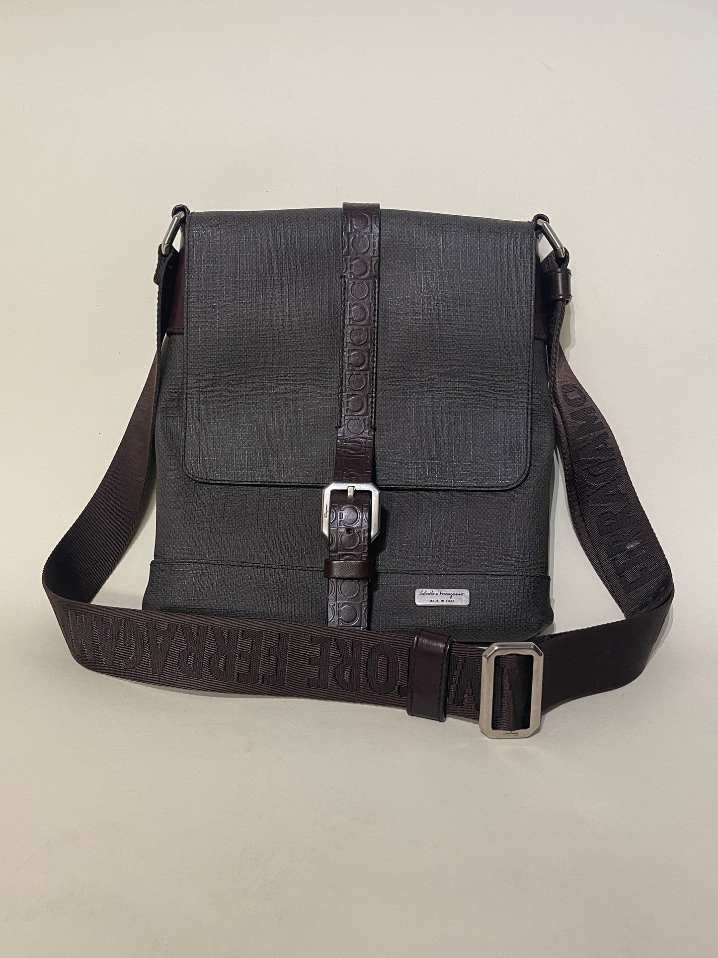 Salvatore Ferragamo Brown Vinyl & Leather Crossbody Bag