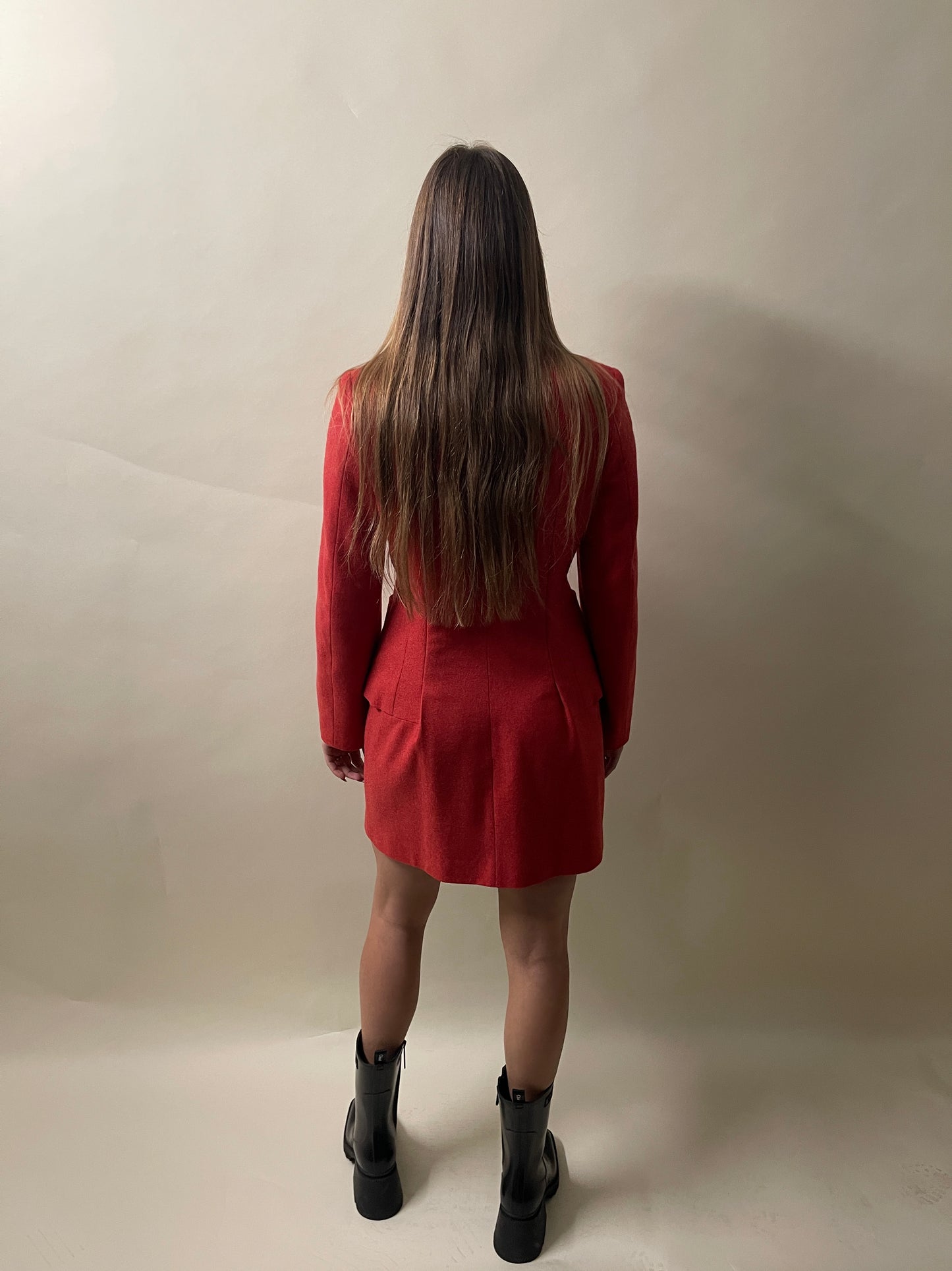 Comme Des Garcons Red Wool Blend Jacket & Skirt Dress Small - S