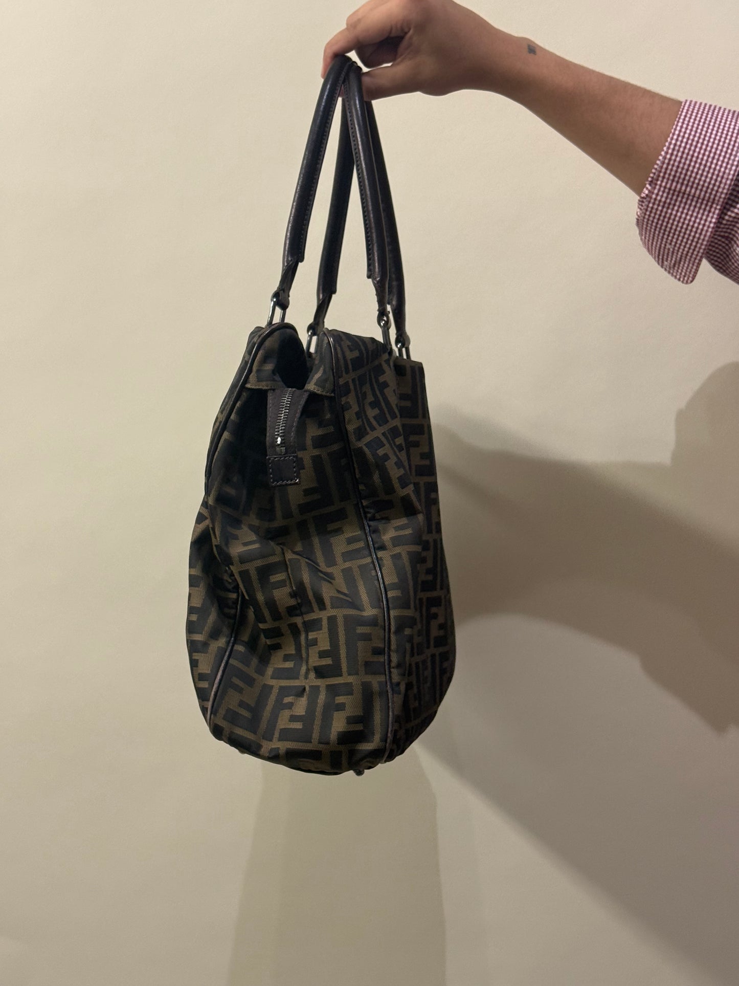 Fendi Light & Dark Brown Monogram Nylon Boston Bag